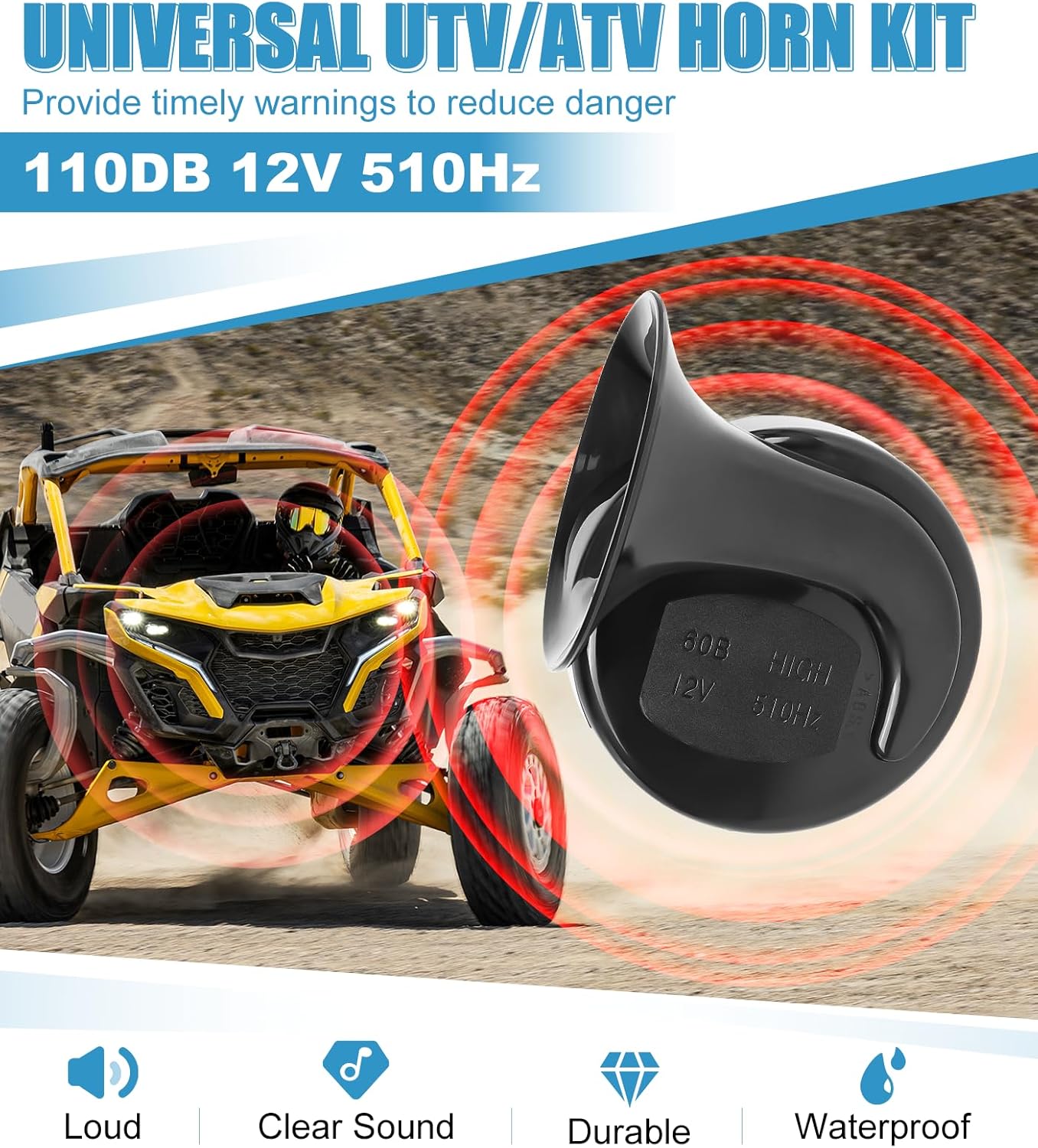 SXS ATV UTV Turn Signal Assembly Kit with Horn & Rocker Switch Wiring Harness Kit, Pre-Wired, Plug and Play, Universal Blinker Street Legal Kit Fit for Polaris Can-Am Kawasaki Golf Cart CFMOTO