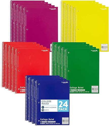 Blue Summit - Cuadernos en espiral a granel, cuaderno de espiral de una materia a rayas universitarias, cuaderno perforado, 8 x 10.5 pulgadas para