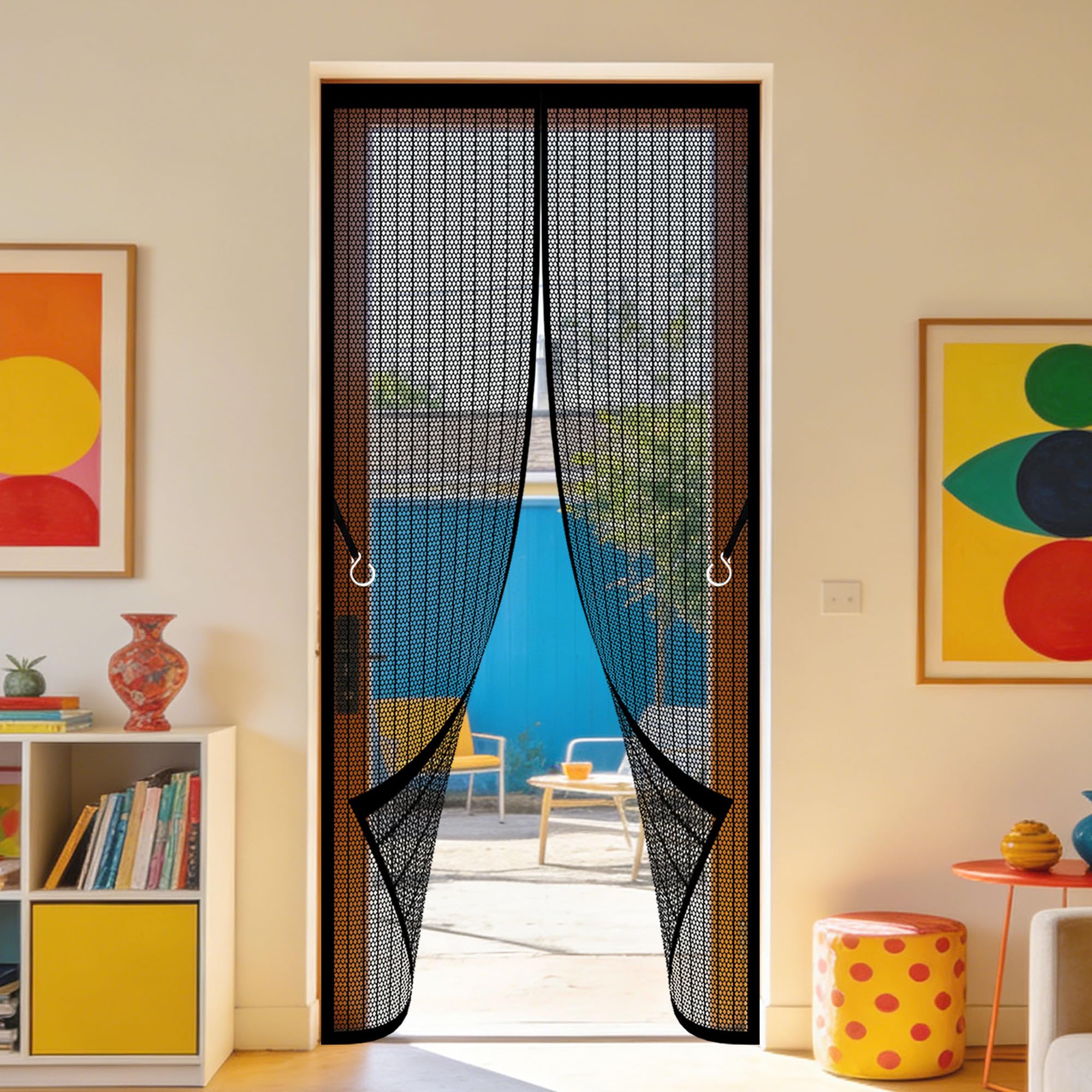Polyester Magnetic Door 126 x 296 cm Hundreds of Sizes Magnetic Fly Screen Door Keep Fresh Air in Bugs Out Suitable for Patio Room Balcony Bedroom, Black