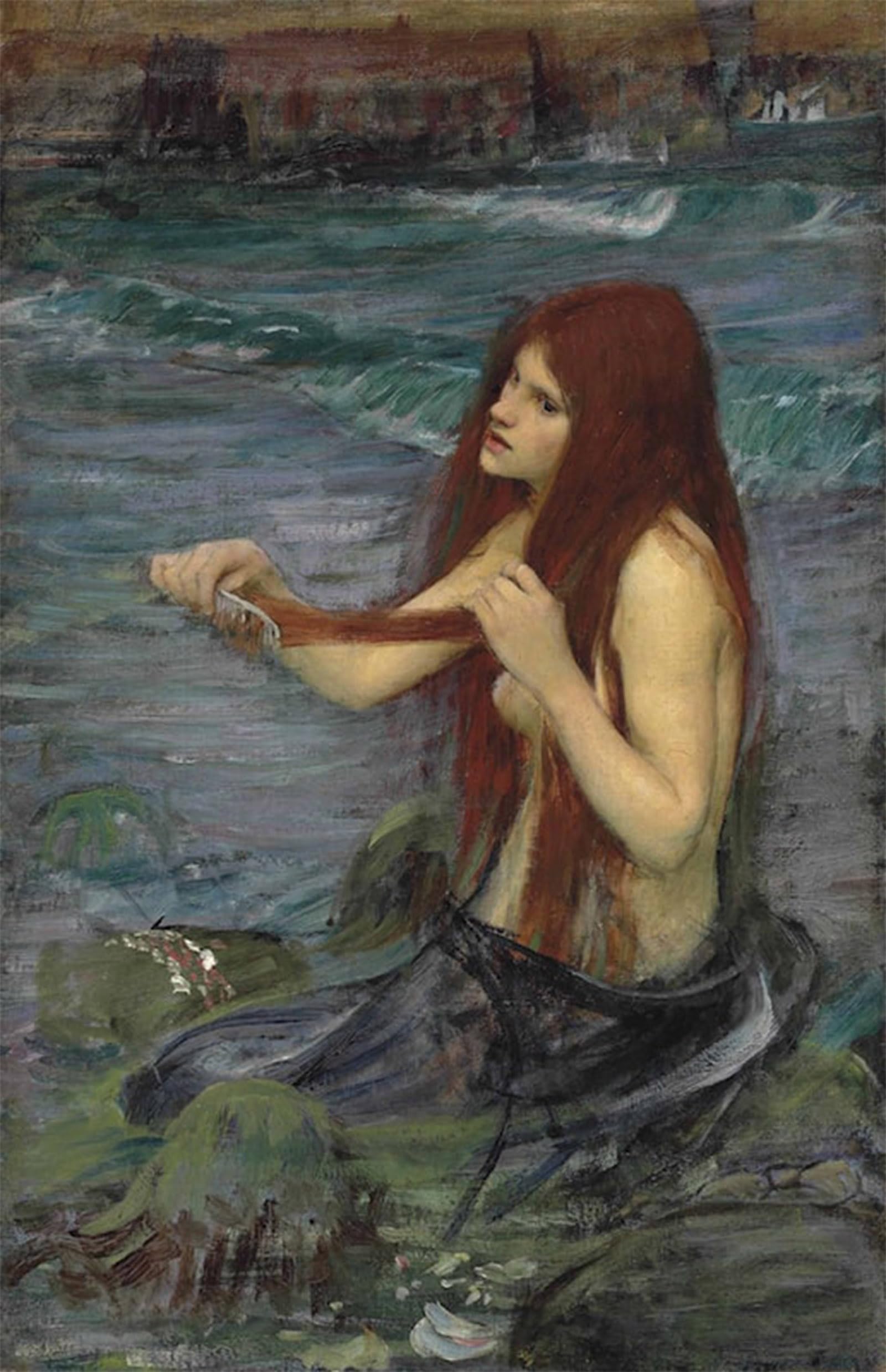 ARTXLXXBN Famous Art Print Poster Vintage Wall Art Sketch for a Mermaid by John William Waterhouse Canvas Art Poster for Home Decor 60x90cm