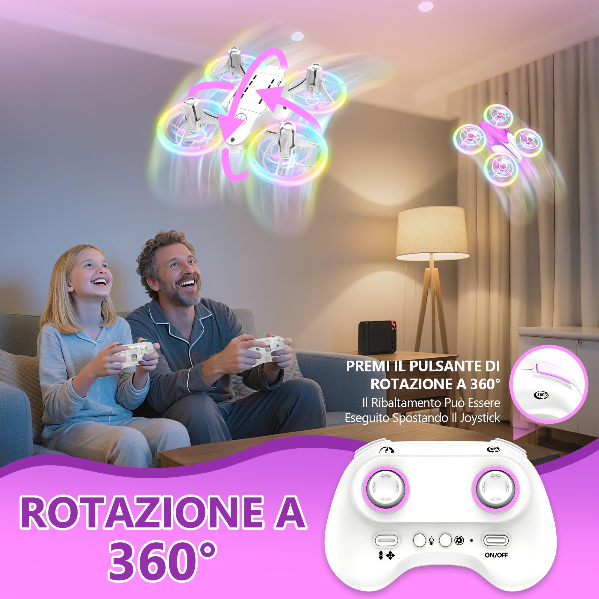 Charmofun Mini Drone Bambini con Luci, RC Aereo Giocattolo Drone Telecomandato con Funzione Hovering, 3D Flip e 3 Batterie, Giocattoli Regalo Per Principianti, Ragazzi e Ragazze (Rosa)