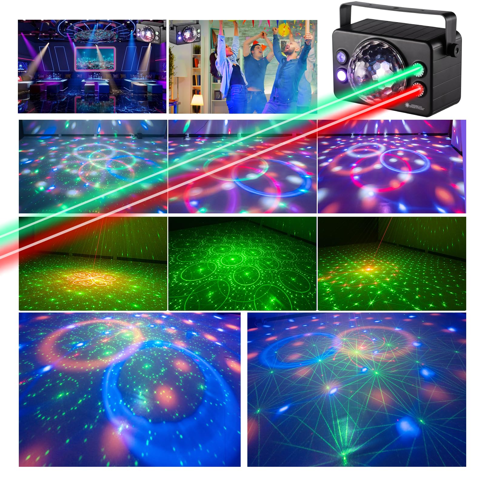 Boule disco lumineuse pour fête DJ Disco lumières LED stroboscopiques activées par le son avec télécommande pour fêtes de Noël, club, bar, cadeau d'anniversaire, rave, vacances, Noël, salle de danse