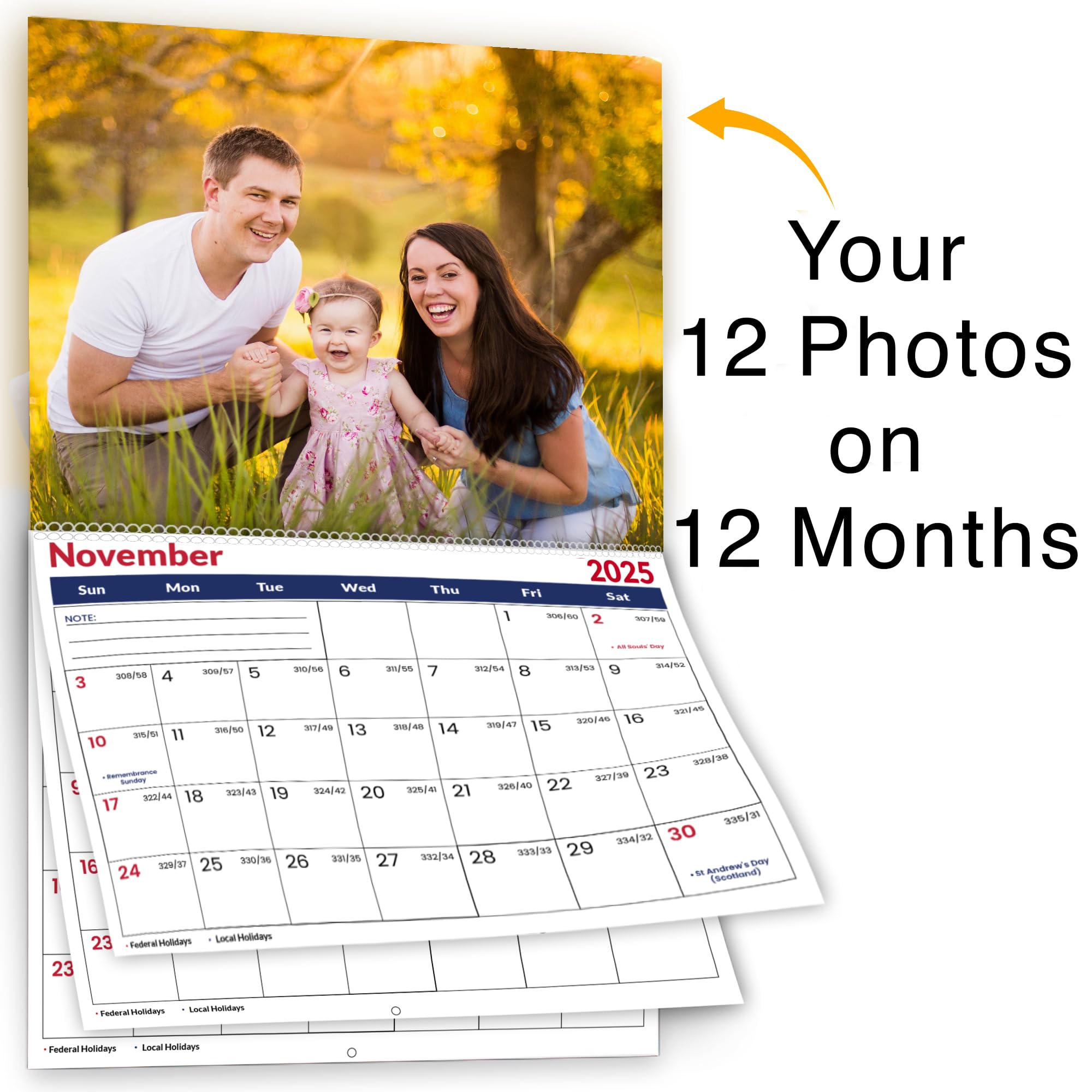 Amazon.com: Custom Photo Wall Calendar 2025 for Home & Office - Print Your 13 Memories & Make Your Own Personalized Calendar 2025 - Customized Christmas Gift (Large 11'' x 17'' Made in USA)- 2 : Office Products