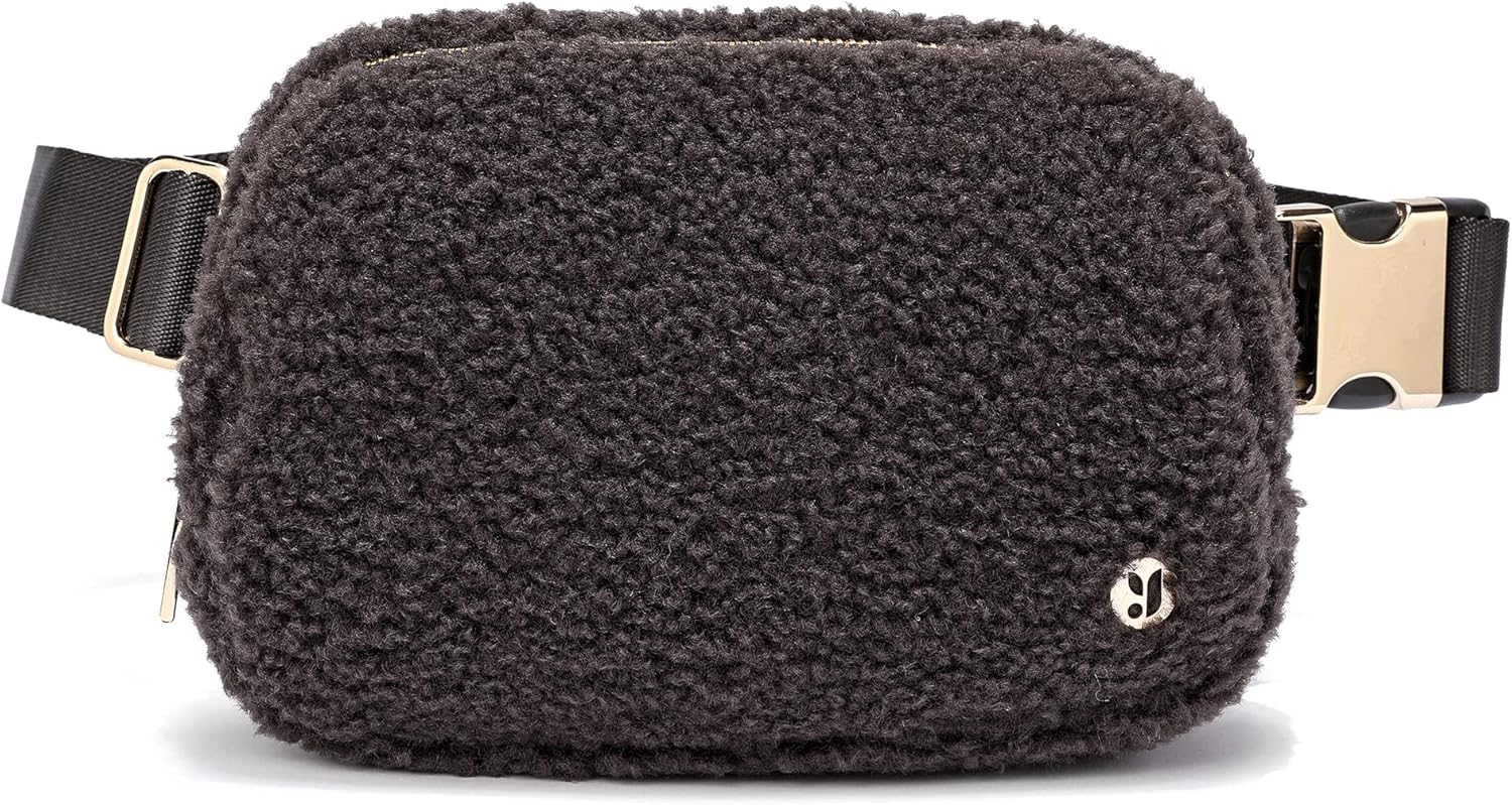 FODOKO Sherpa Belt Bag, Fleece Crossbody Bag Fanny Pack for Women Fashionable Everywhere Waist Bum Bag Pack with Hardware Buckle (Coffee)