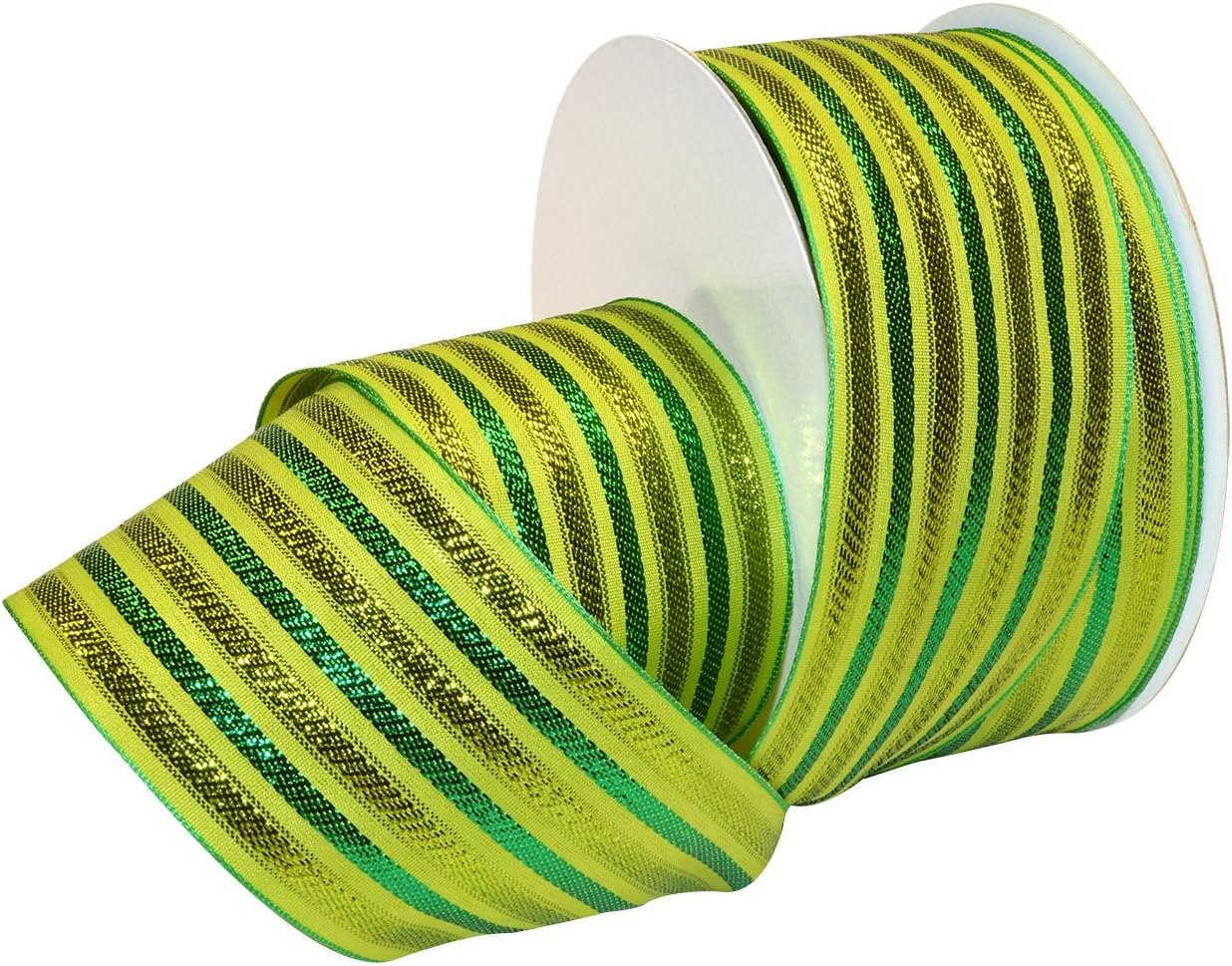 Morex Ribbon Wired Polyester Baroque Noel Ribbon, 2-1/2" x 50 yd, Champagne/Gold, 7487.60/50-004