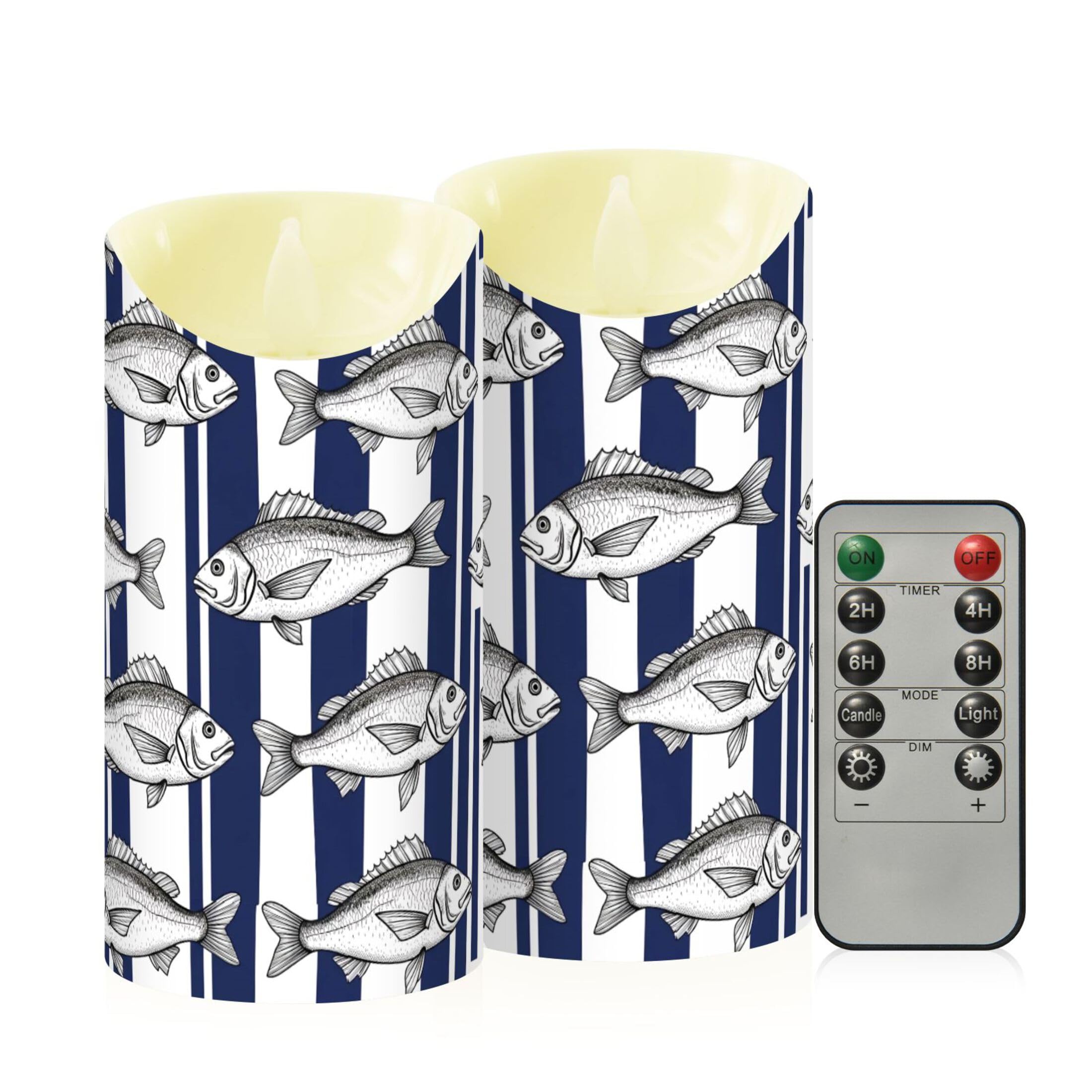 Fuauuyl Fishes LED Flameless Candles Flickering Plastic Pillar Candles Battery Operated Votive Candle with Remote Control and Timer, Home Decoration 2 Pack