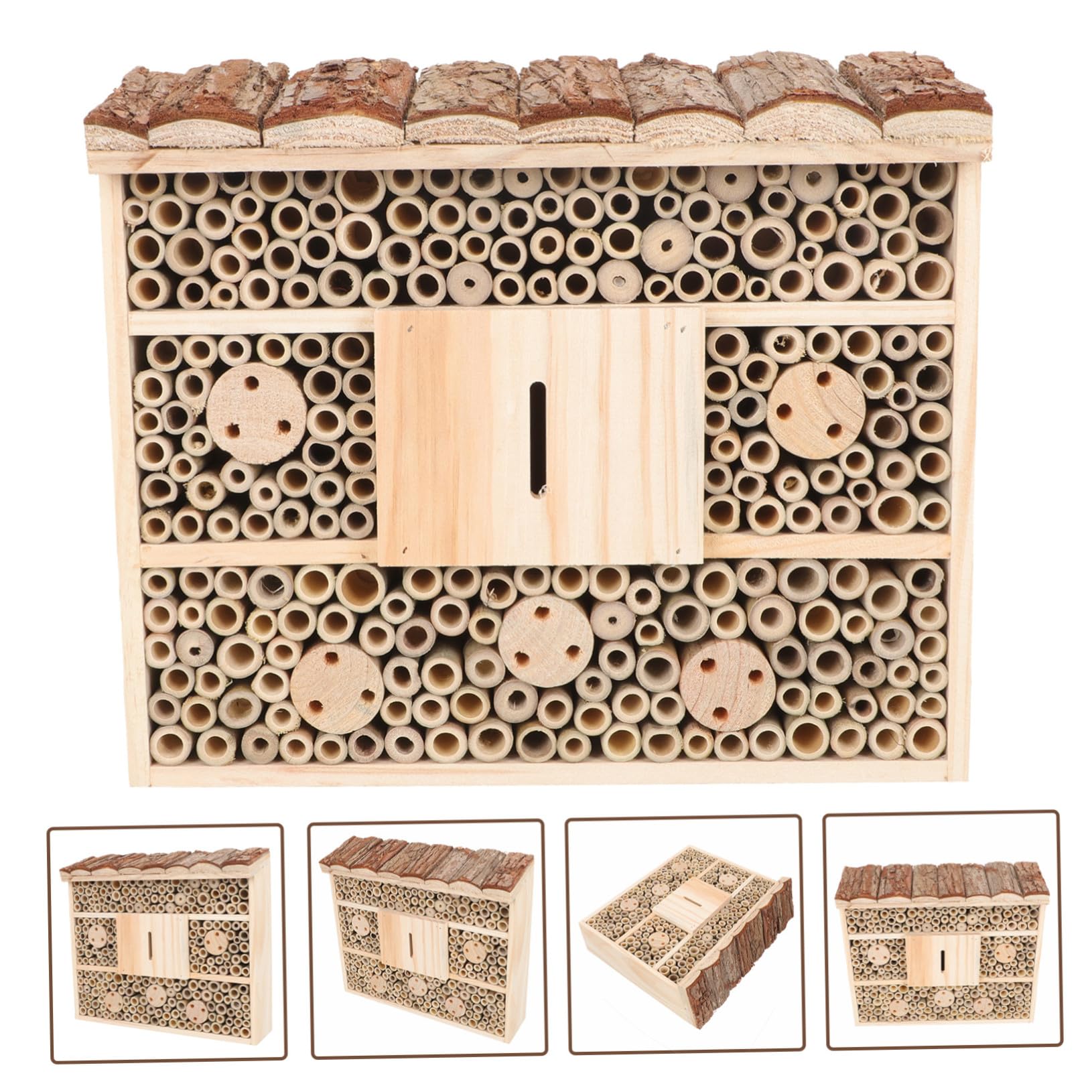 GANAZONO Casetta Insetti in Legno Premium con Tetto Protettivo Accessorio Decorativo da Giardino per Api e Insetti Benefici Ornamentale per Terrazze e Cortili Naturali