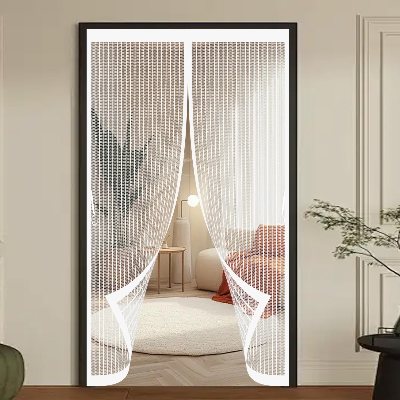 Magnetic Fly Screen Door 115 x 242 cm Powerful Magnets, No Drill Installation, Automatically Closes, for Keeping Out Flies & Bug Magnetic Thermal Door Curtain for Patio Doors Balcony, White