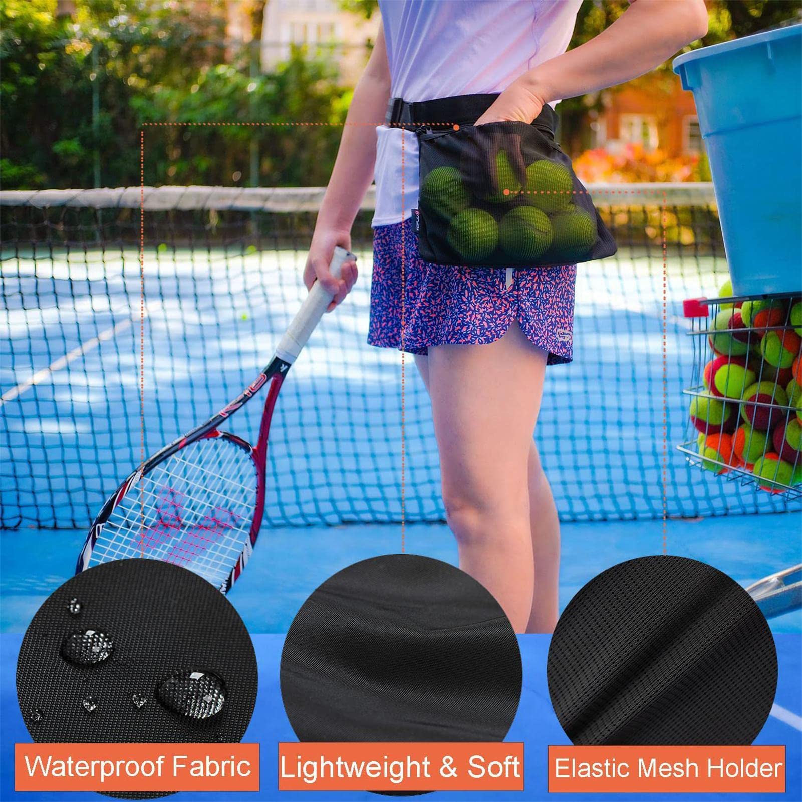 Panier Ramasse-balles De Tennis – Grand Sac Oxford 60 Balles, Bandoulière, Solide – Pour Tennis, Pickleball, Baseball