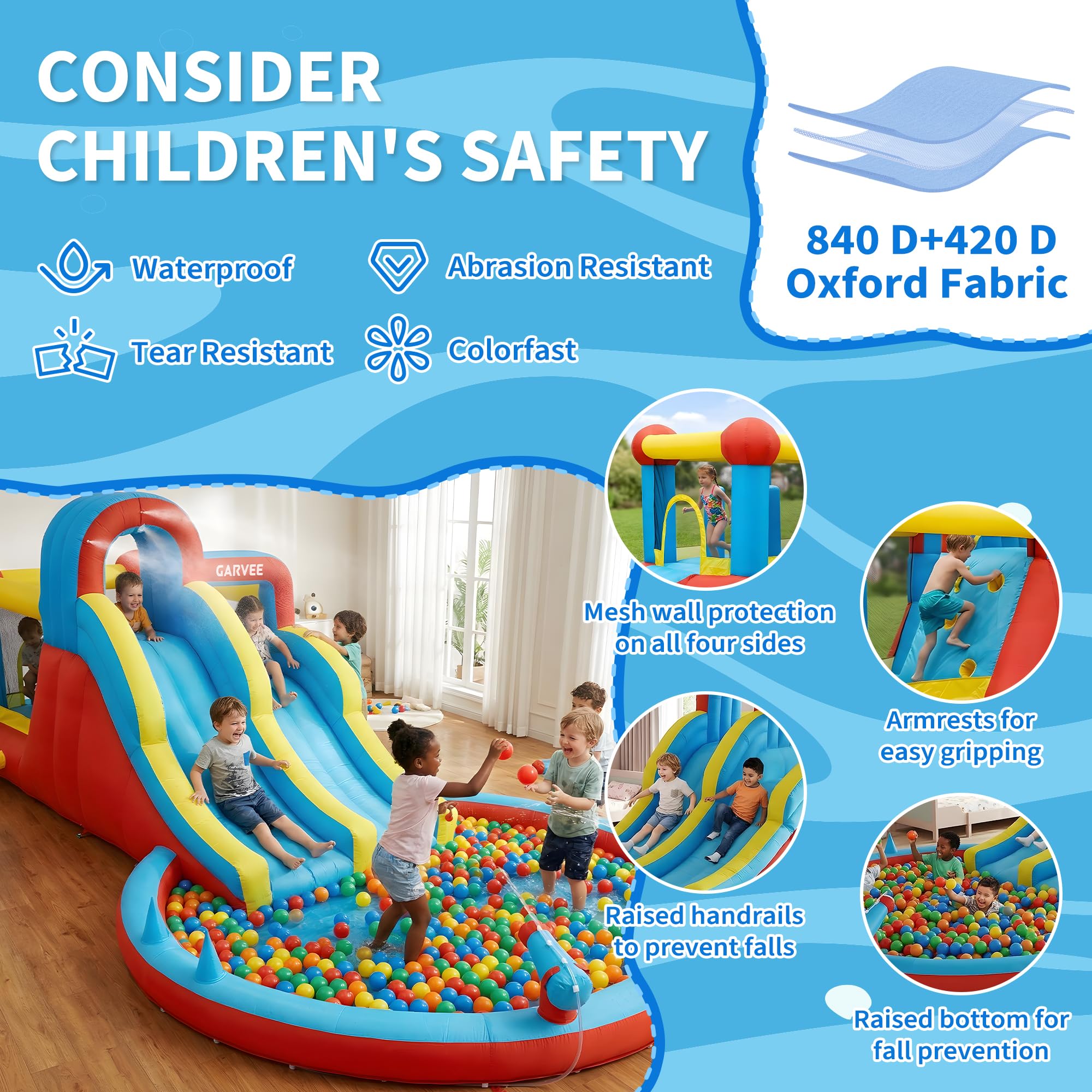 Hüpfburg mit Wasserrutsche, Hüpfburg XXL mit Gebläse, Hüpfburg Outdoor Springen,Wasserpistole,Splash Pool, Rutsche Outdoor, Children's Bouncy Castle for Indoor or Spiele Gartenspiele, Garten Spielzeug