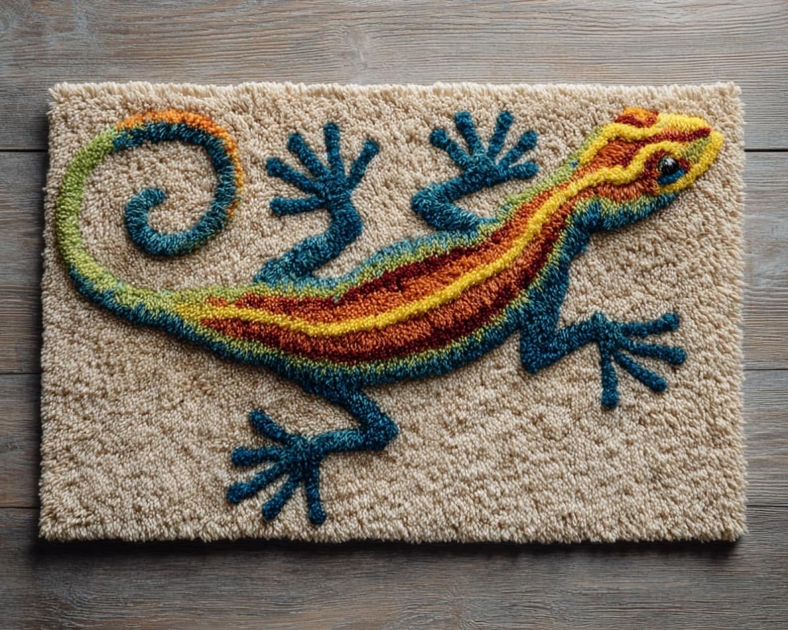 Wallphantom 003 Latch Hook Rug Kit For Adults,Animal Lizard,Printed Canvas Crochet Yarn Floor Mat Embroidery Diy Hook And Latch Kit Carpet For Christmas Decoration,52X38cm
