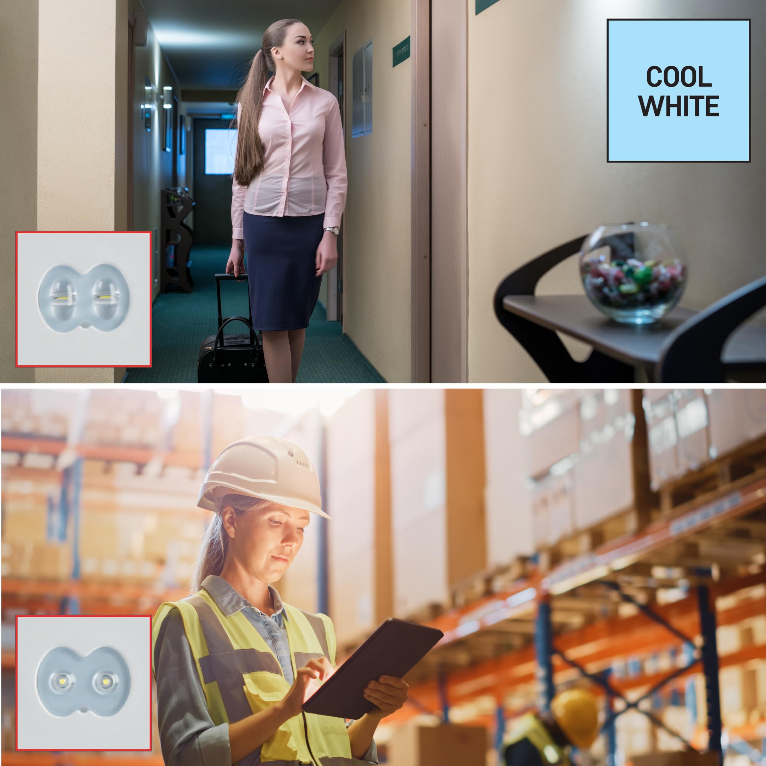 EMOS - Luz LED de seguridad ORSU 6W con 2 lentes y batería - Iluminación antipánico con botón de prueba manual - Modo de emergencia 3 horas - Montaje empotrado - Luz blanca fría - Para interiores