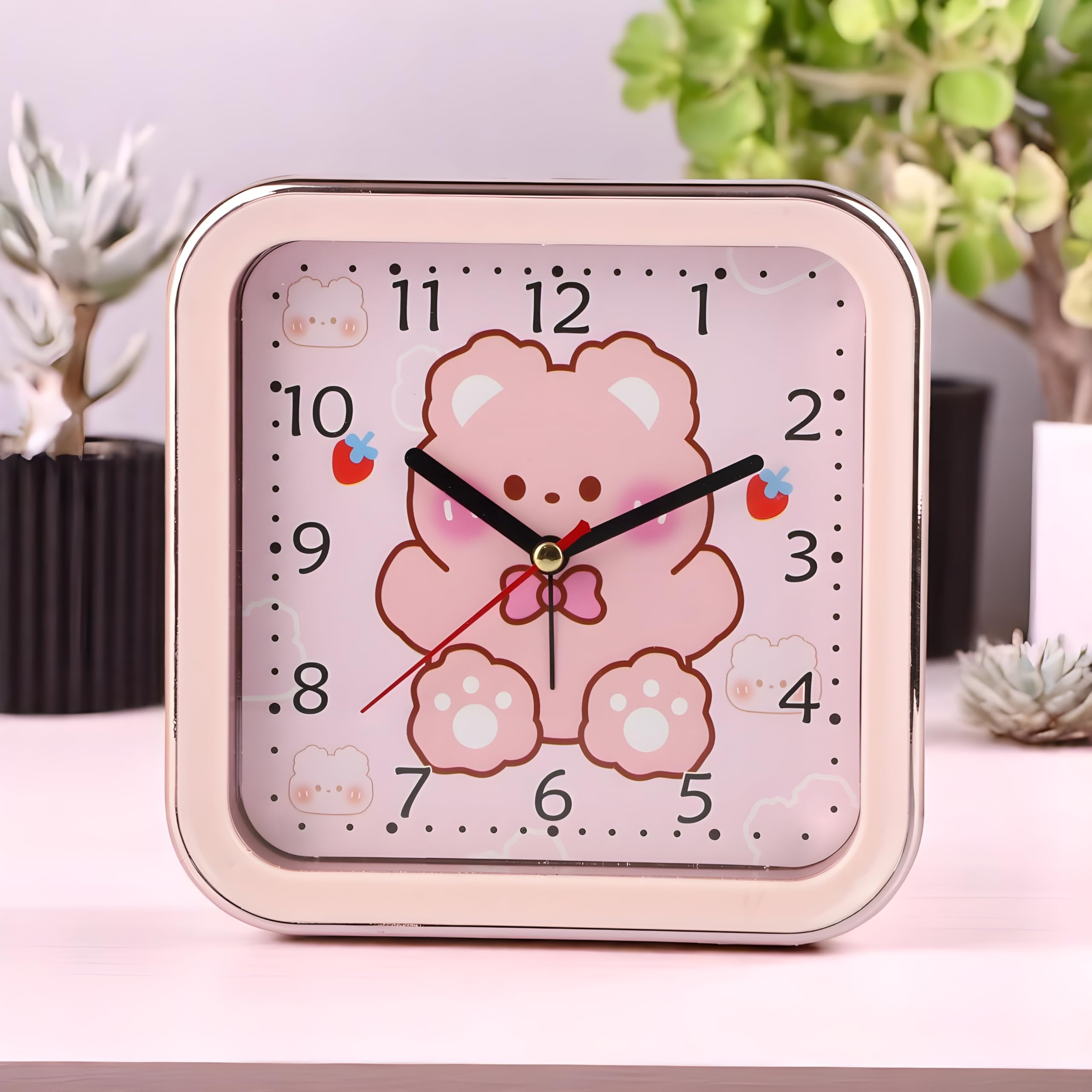 De'rons Analog Table Alarm Clock for Heavy Sleepers Alarm Clock for Study Table Funny Cute Bear Cartoon Poster Alarm Clock for Girls Kids Boys Bedroom 15 x 15 cm-image-26