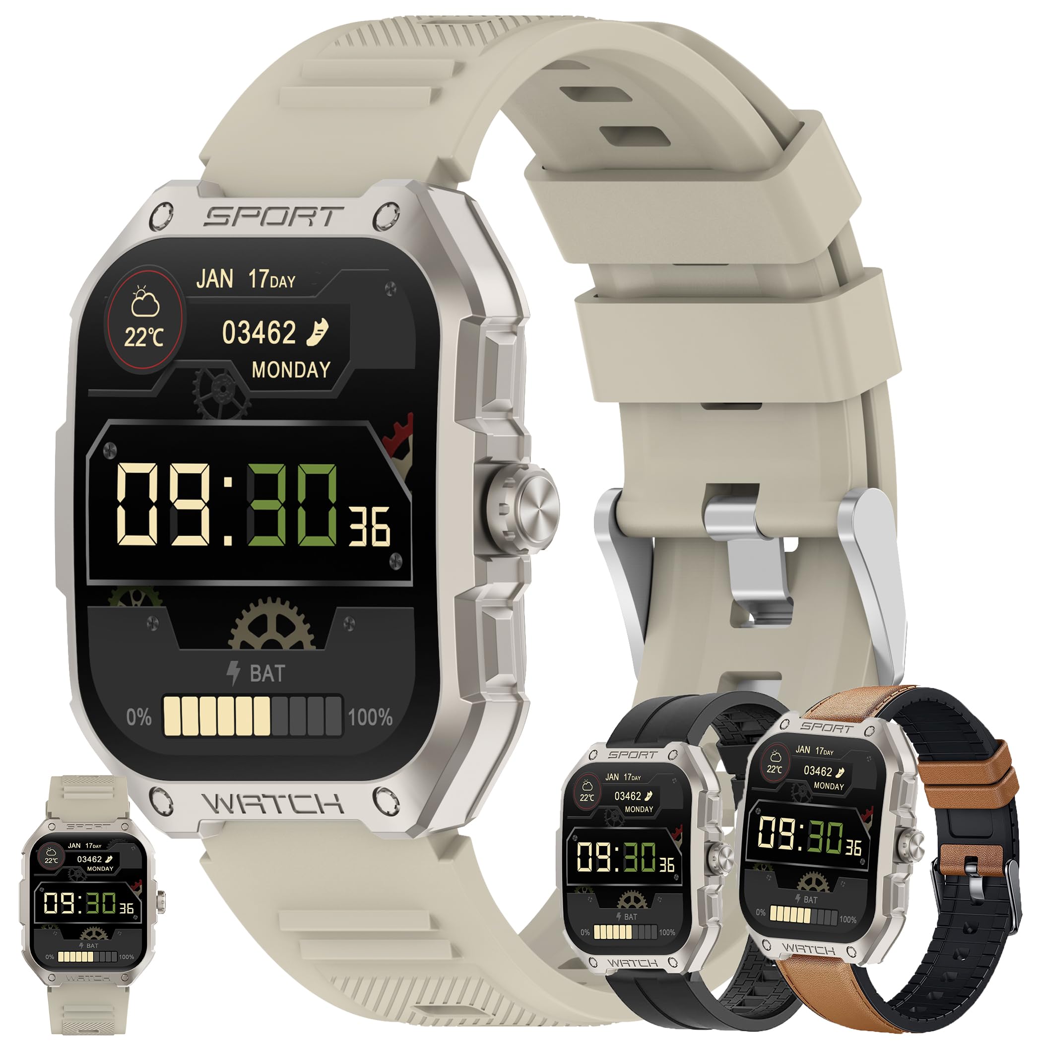 Montre intelligente GPS AMOLED de 1,83" pour homme avec fonction téléphone, batterie 370 mAh, montre de sport avec appels avec moniteur de sommeil, étanche 5 ATM pour iOS et Android, 3
