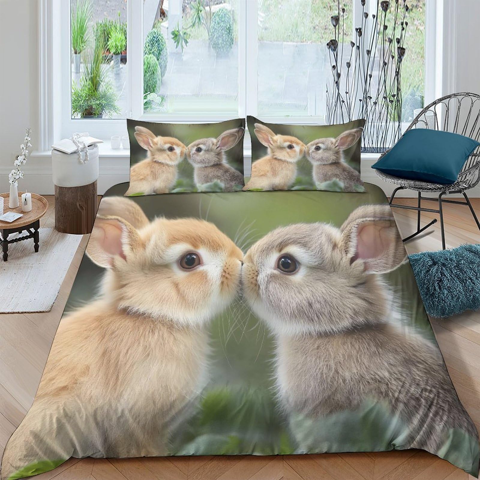 Ctjqhvkz Style-5 3D Printed Kissing Bunny Fitted Sheet Microfiber Soft Animal Bed Cover For Bedroom Dorm Mattress Decor Protector Single（135X200cm）