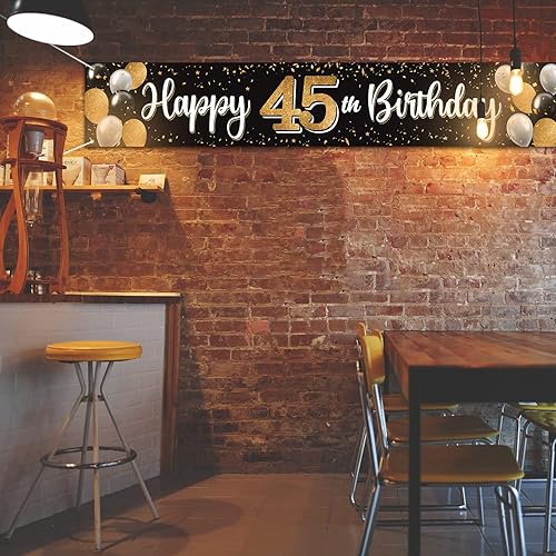 Vista 21 de Cartel de feliz cumpleaños 25 negro y dorado para patio, cartel de felicitación a 25 años de edad, telón de fondo fotoprop para el hogar, decoración