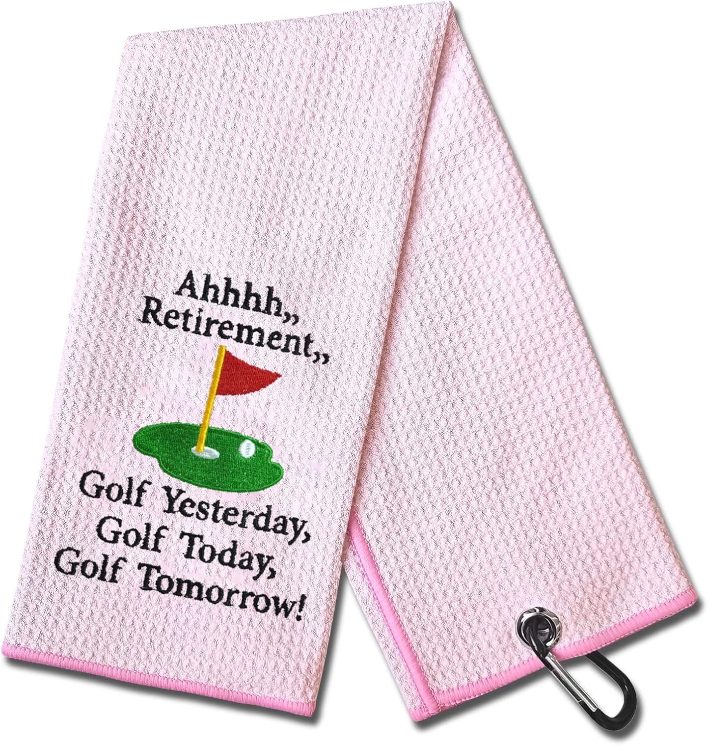 DYJYBMY Ahhhh Retirement Funny Golf Towel, Embroidered Pink