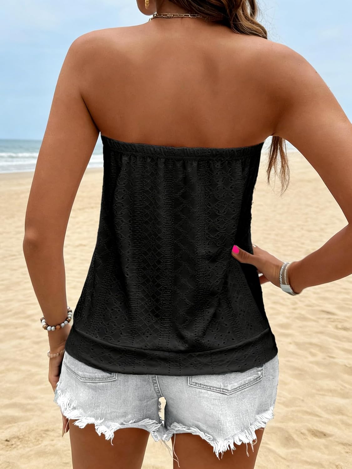 IWOLLENCE Women's Floral Tube Tops Casual Summer Backless Strapless Top Sleeveless Bandeau Tanks Shirt - Image 2