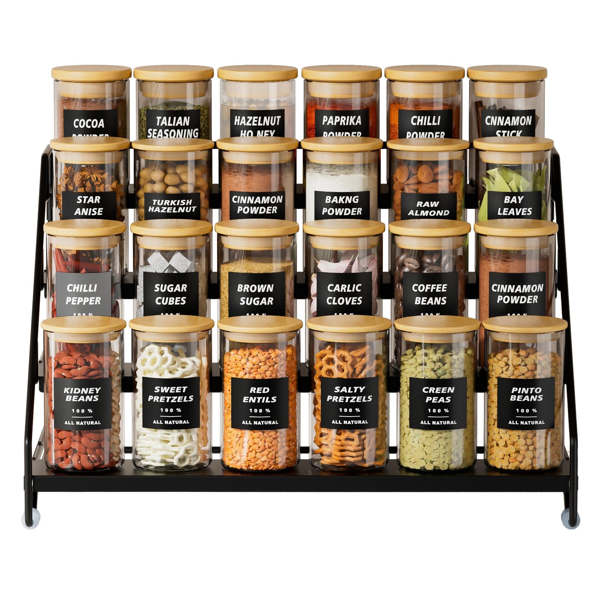 Gucass Porta Spezie per Cucina, Portaspezie in Metallo Salvaspazio A 4 Livelli, Portaspezie da Appoggio Regolabile Supporto Porta, Spezie Organizer per Cucina Bancone Armadio, Nero