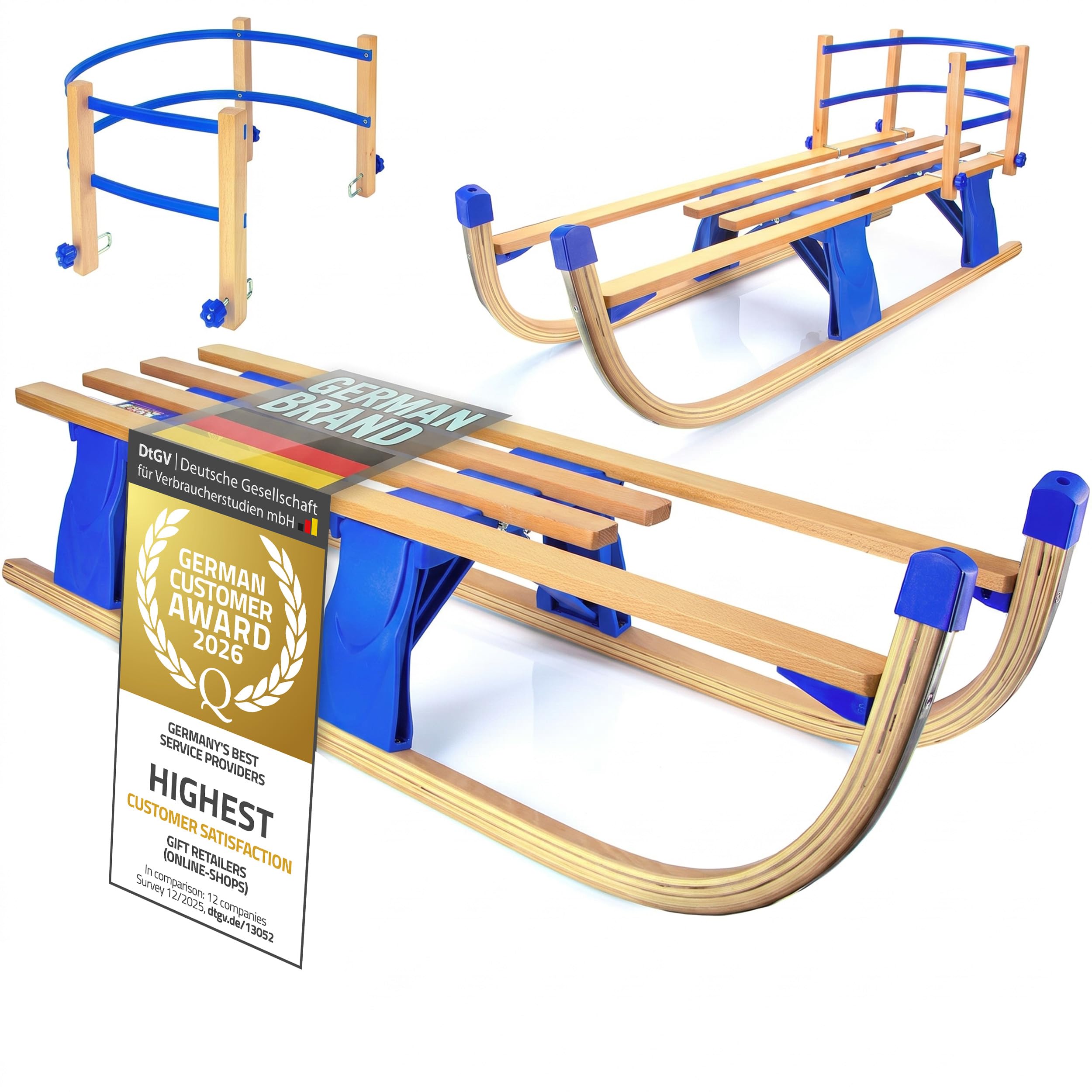 Luge en Bois avec Dossier Luge Davos 110 cm Luge Pliable pour Enfants ; Luge Pliante en Bois de hêtre Haut de Gamme
