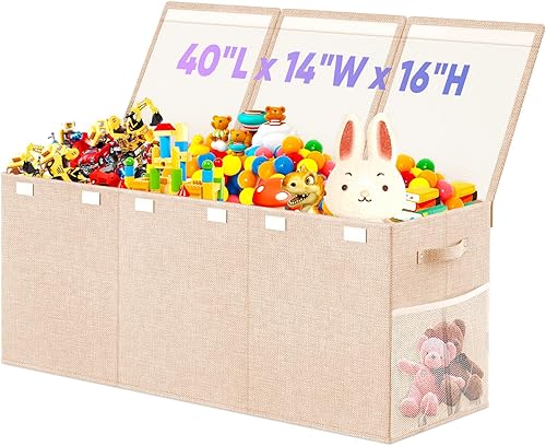 Miniatura 10 de Caja grande de almacenamiento de juguetes con divisor de tapa, organizador de juguetes plegable resistente, cofre organizador de juguetes, Grande