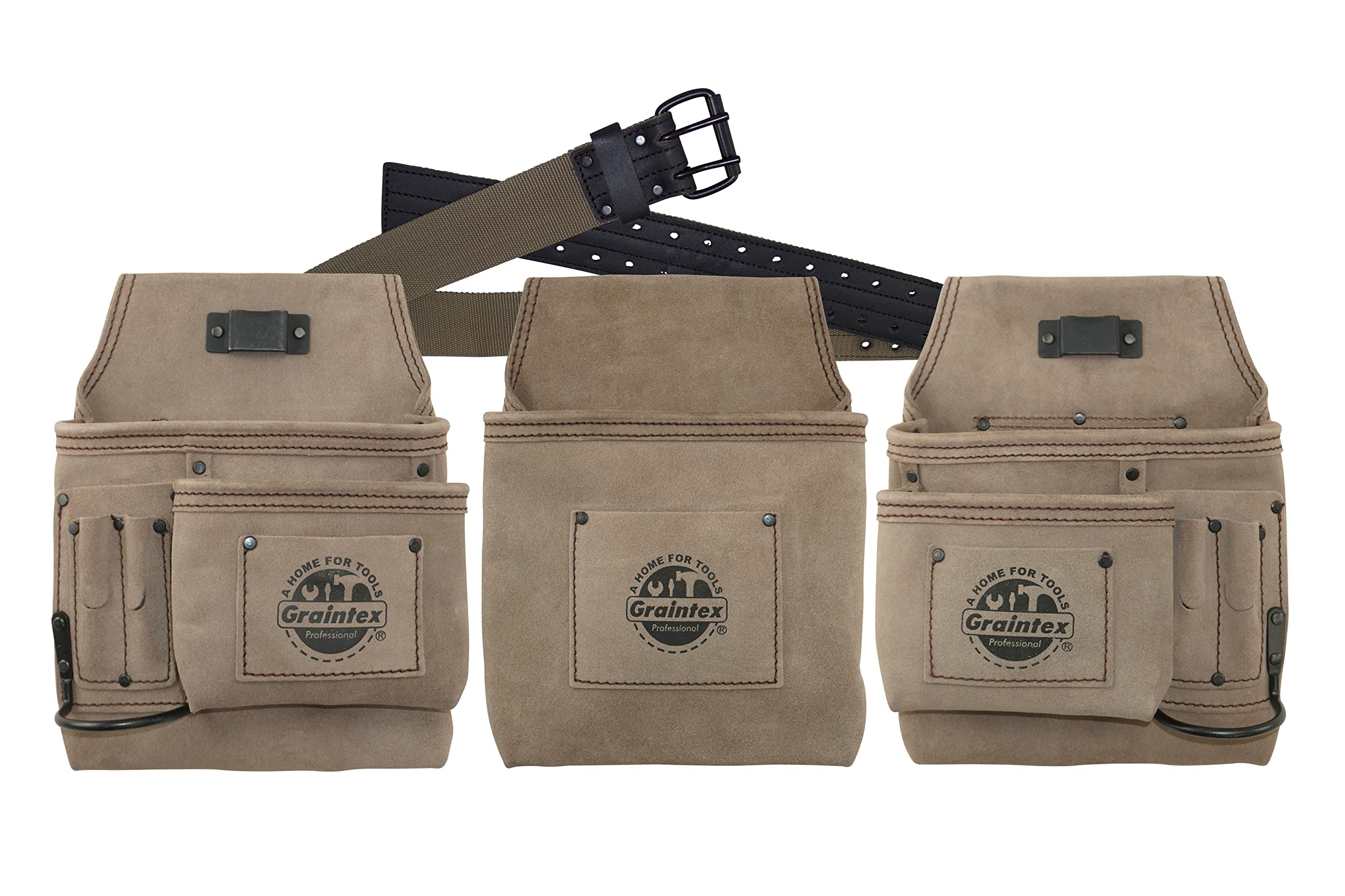 GRAINTEX DS2178 : Ceinture à outils 4 pièces 14 poches en daim beige