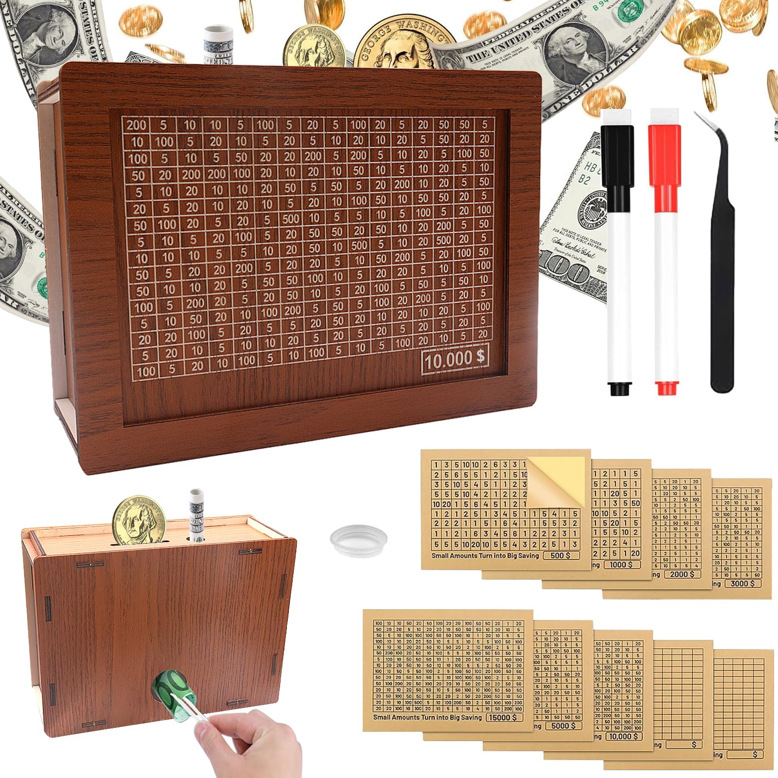 Snapklik.com : YA LOTUS Wooden Money Saving Box, 10k Savings Challenge ...