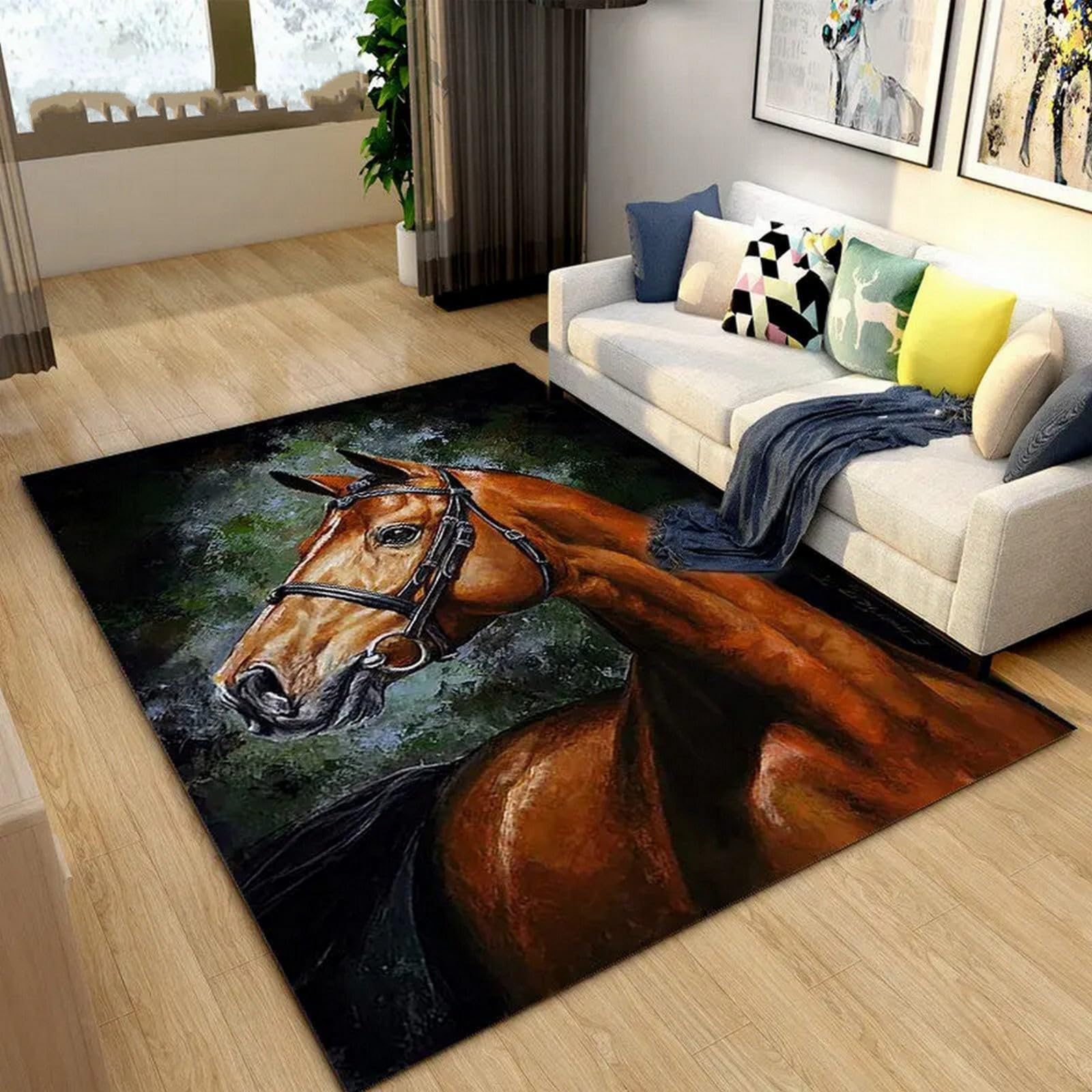 Tapis 3D rectangulaire cheval grand modèle 120 x 160 cm pour salon et chambre - 4J2U