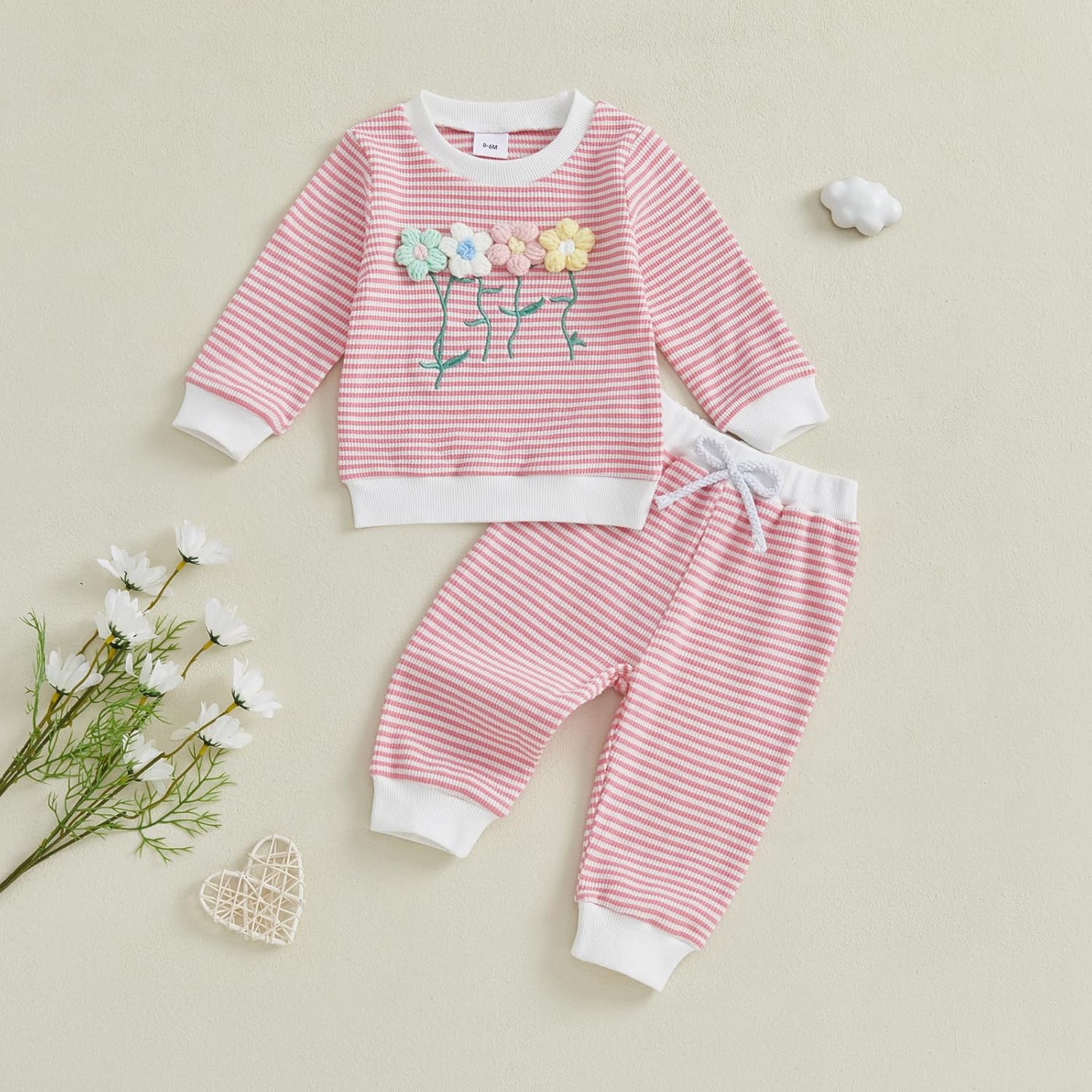 Little Girls Valentines Day Clothes Toddler Girl 3D Flower Long Sleeve Sweatshirt Pullover Top Pants Cute Outfit - Image 4