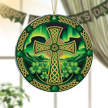 Celtic Cross Shamrock St. Patricks Day Ornament | Irish tree and window decor with a meaningful blessing for women, men, family and friends