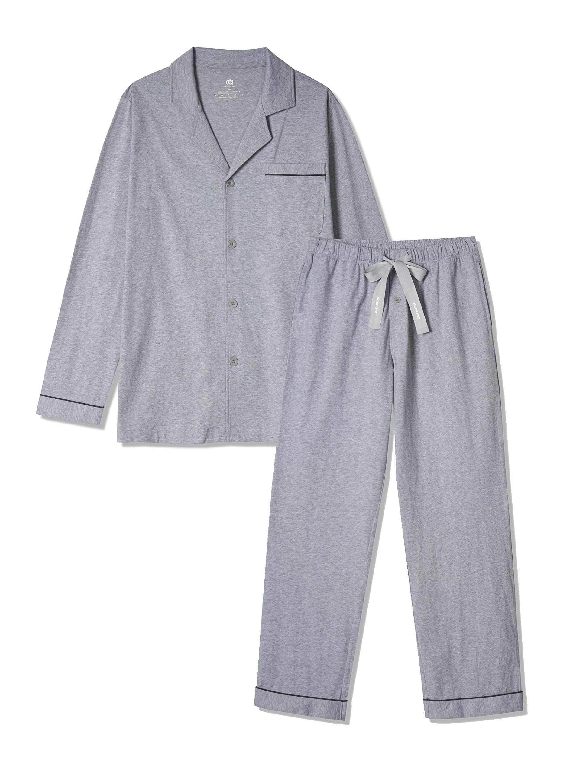 DAVID ARCHY Men's Satin Silky Sleepwear Pajamas Set Button-Down Long Loungewear