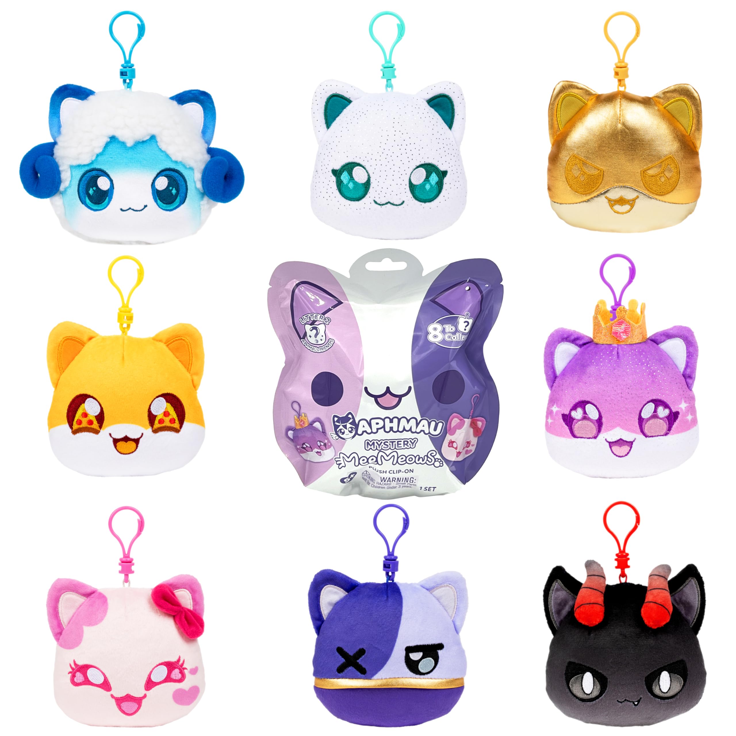AphmauMeeMeow Plush Clip-Ons - 8 Celestial Themed Plushies to Collect, Including Rainbow, Galaxy, Moon, and Diamond Cat - Super Soft and Cuddly, Perfect for Fans