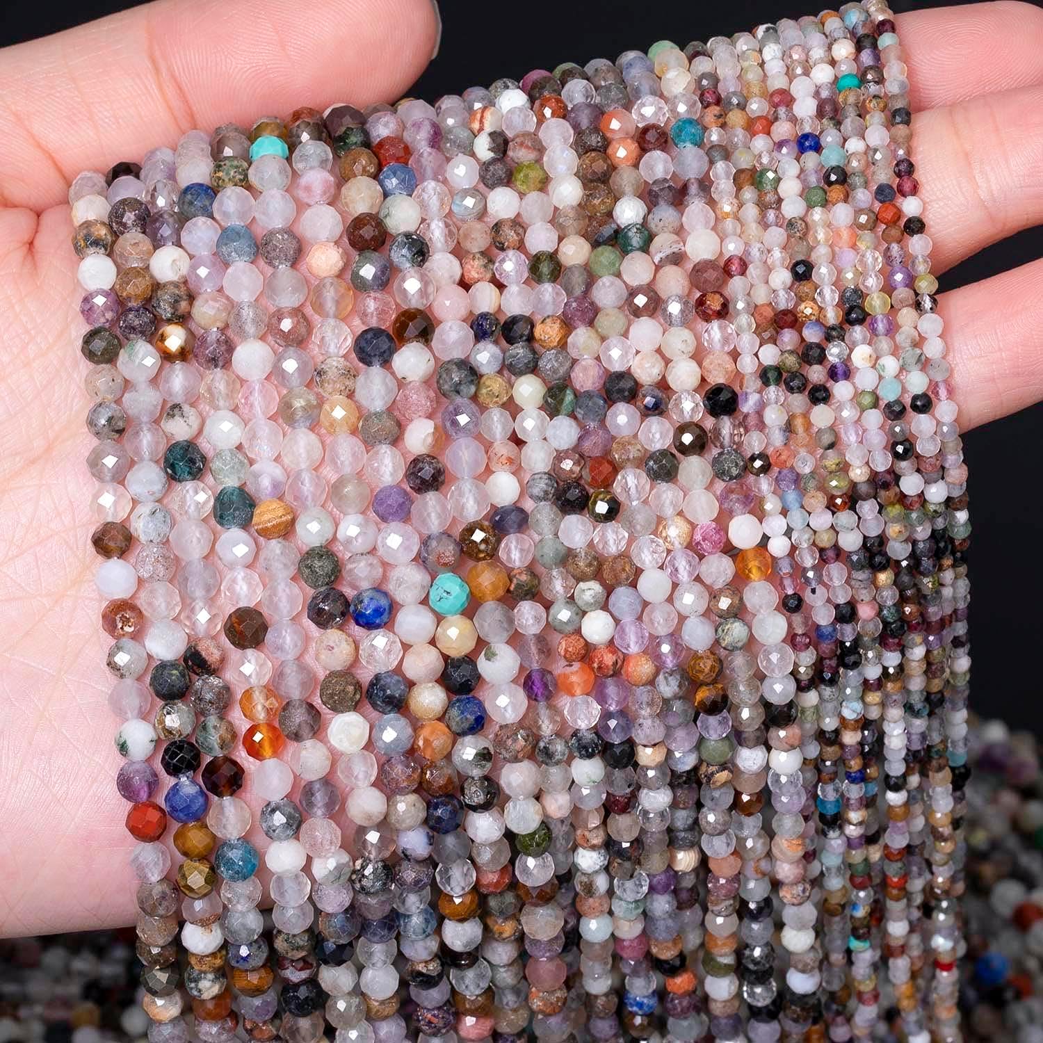 3mm 120pcs Natural Mixed Stone Beads, Songxi Small Faceted Round Loose Gemstone for Jewelry Making, DIY Art and Craft, Bracelet Necklace (1 Strand) - Image 4