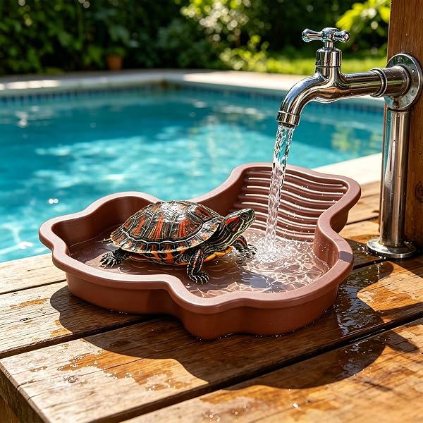 Vaschetta Vasca per Tartarughe di Terra con Rampa,Vasca Piscina Vaschetta da Bagno per Tartarughe d'acqua, Laghetto Terrario Ciotola Accessori (#01) - 5