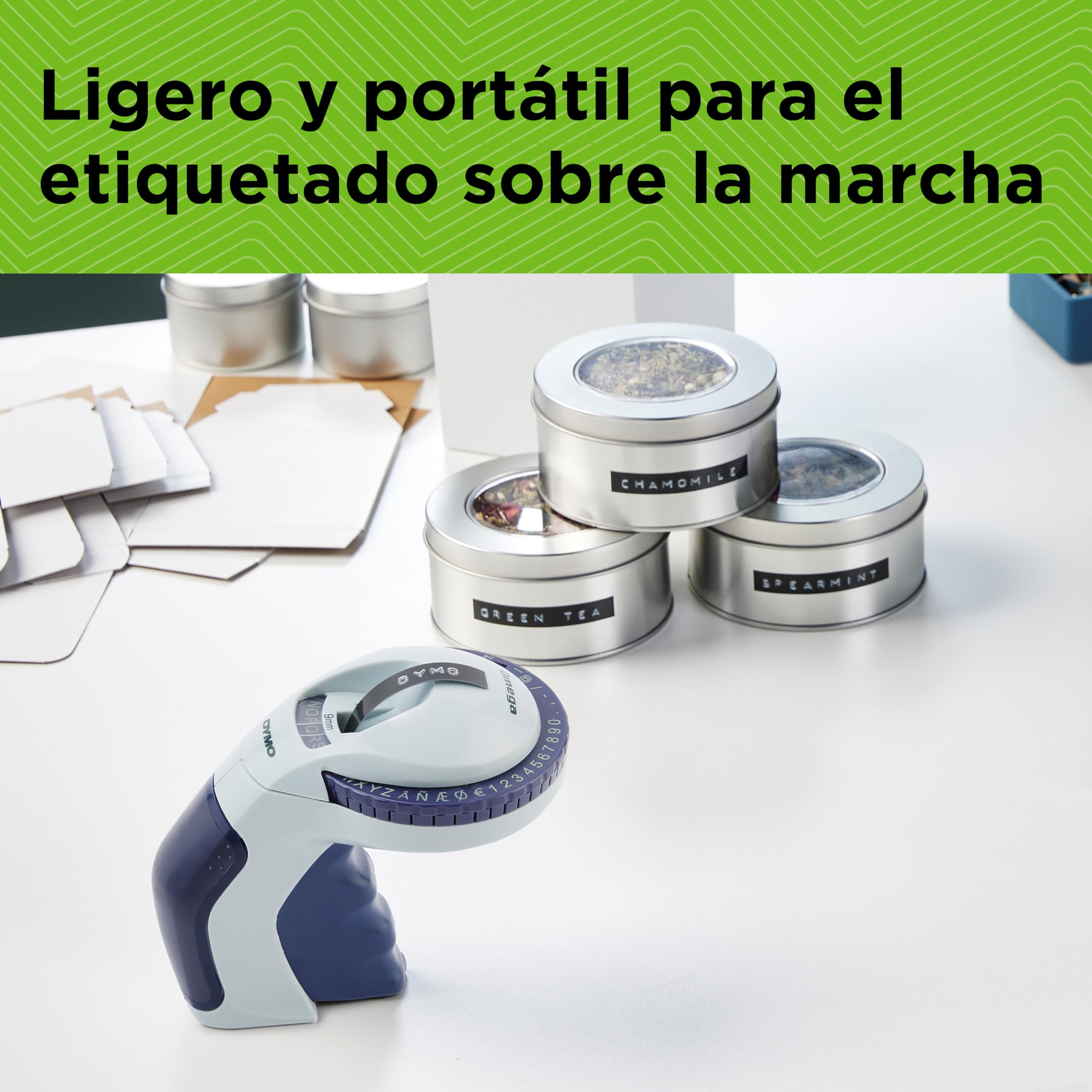 DYMO Omega rotuladora de estampación | Rotuladora de estampación pequeña con sistema de giro y clic y diseño ergonómico | Para uso doméstico y proyectos de manualidades (€ÑÅÆ y Ø)