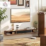 HOMCOM 71" Floating TV Stand for TVs up to 75 Inch, Modern Wall Mounted Media Console with Flip Drawer, 2 Open Shelves and Cable Management for Living Room, Walnut