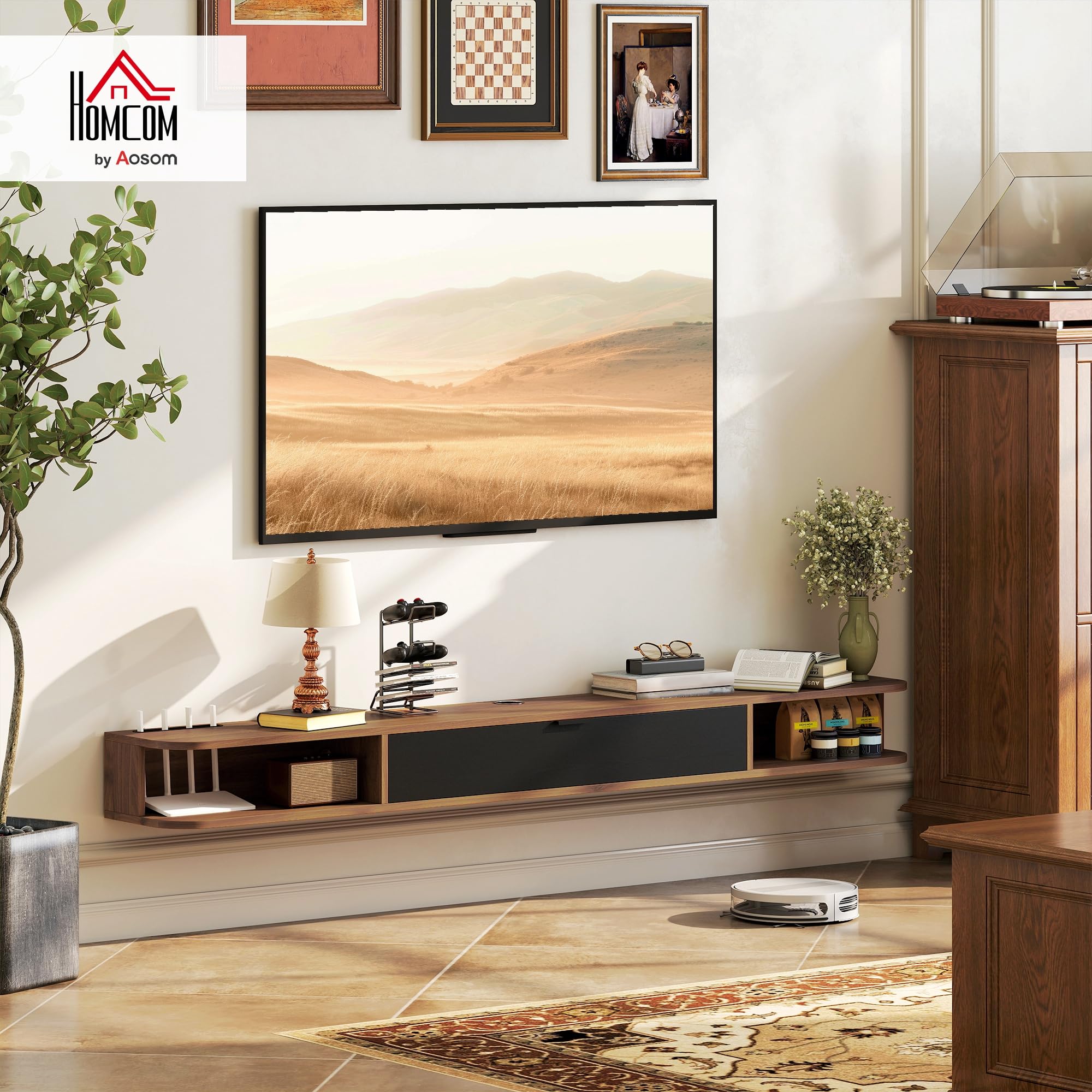 HOMCOM 71" Supporto TV sospeso moderno ripiano per TV fino a 75" Noce