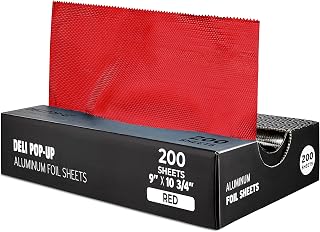 200 Count 9 Inch Red Pre Cut Aluminum Pop Up Sheets for Restaurant Disposable Food Wrap for Burrito Hot Dog or Sandwich Stock Your Home