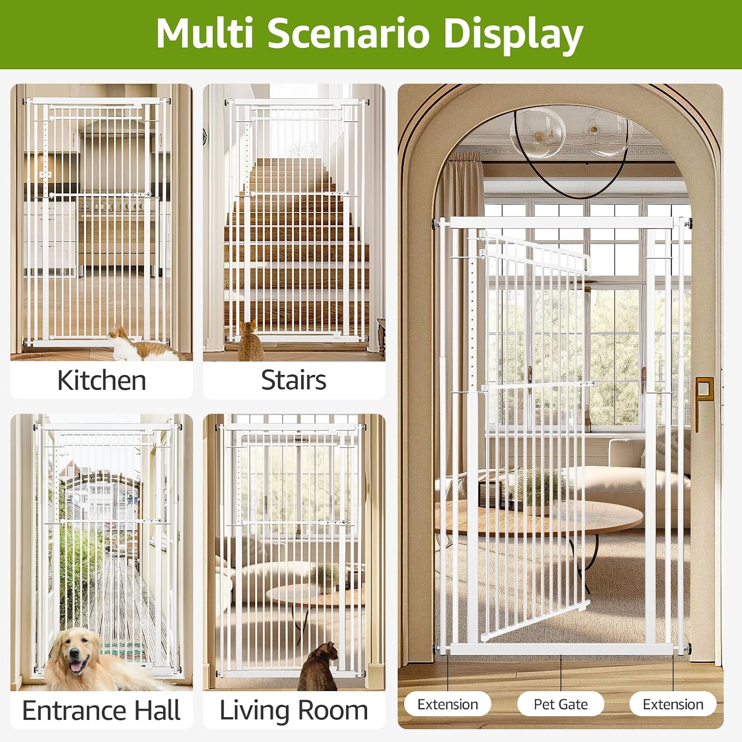 78.8" Extra Tall Cat Gate, 32.8-37.4" Wide Tall Dog Gate for Doorways/Hallways, NO Drilling Pressure Mounted Pet Gate for Stairs, Studio, Kitchen (White)