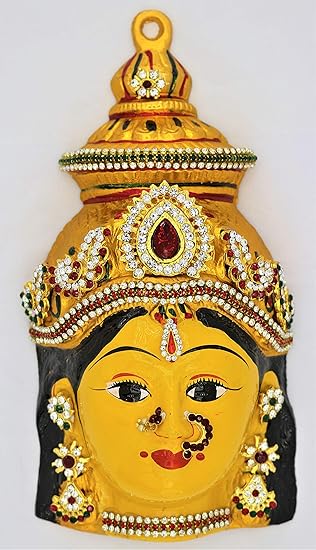 Varalakshmi Metal Amman face Devi Idol Set 7 Inch Yellow, 1 Piece