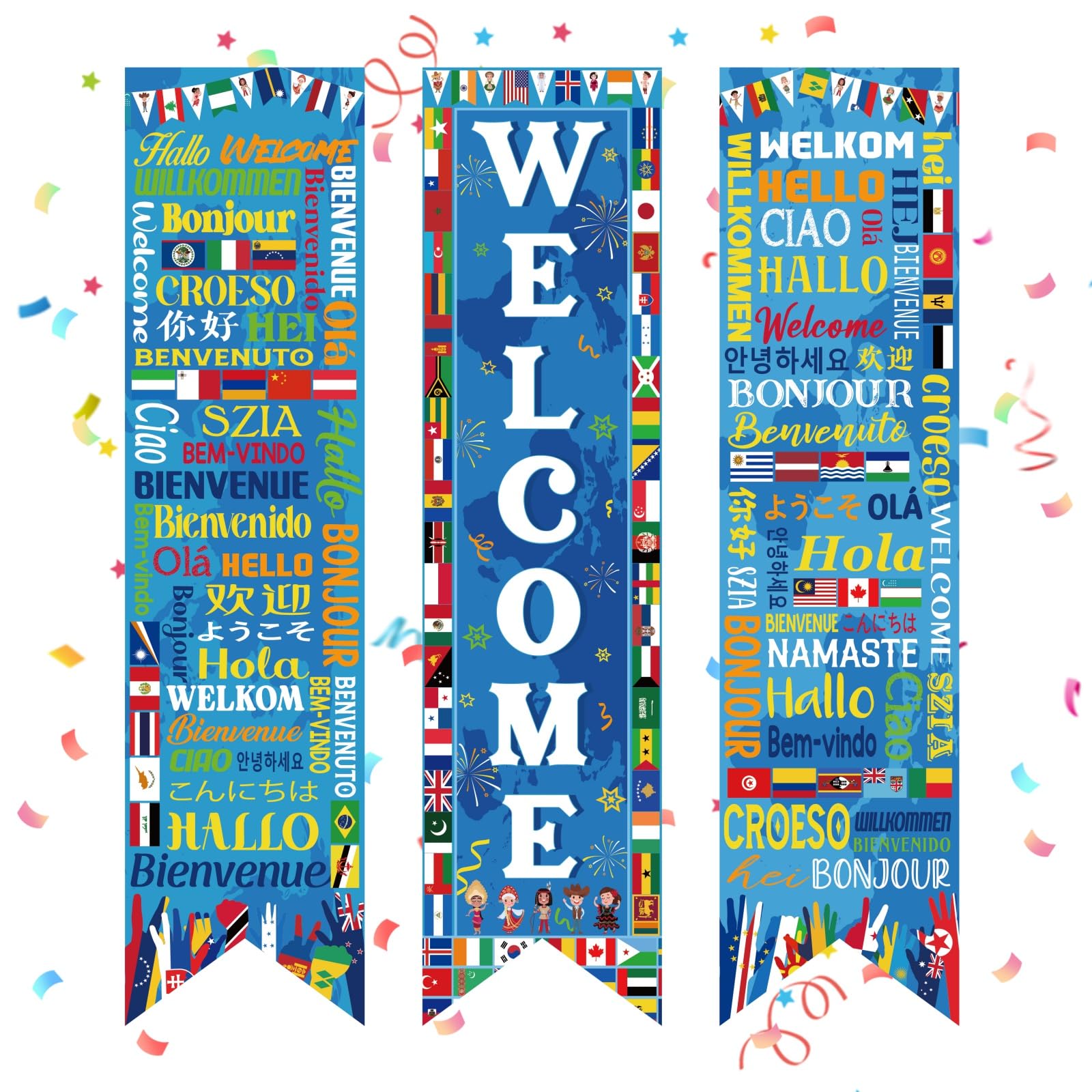 Maritown 3 Pcs International Welcome Banners World Flags Banner Country Flags of the World Welcome World Porch Sign Multicultural Decorations for School Classroom Sports Events Clubs Decor - Image 2