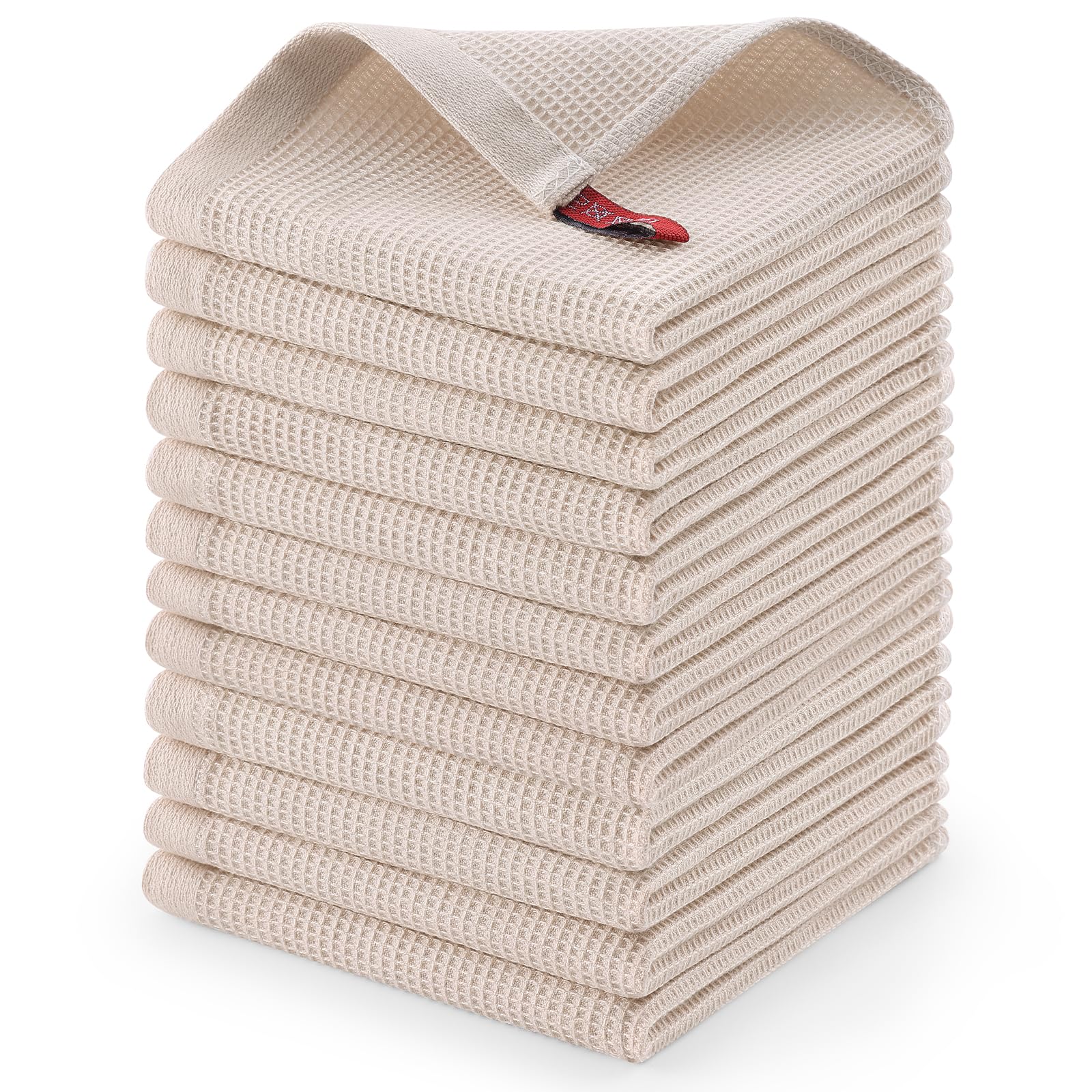 Homaxy Lot de 12 torchons à vaisselle 100 % coton gaufré, beige