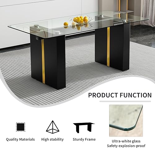 Miniatura 3 de HomVent Mesa de comedor contemporánea de cocina con parte superior de vidrio de 71 pulgadas, mesa de vidrio templado de 0.39 pulgadas con base de