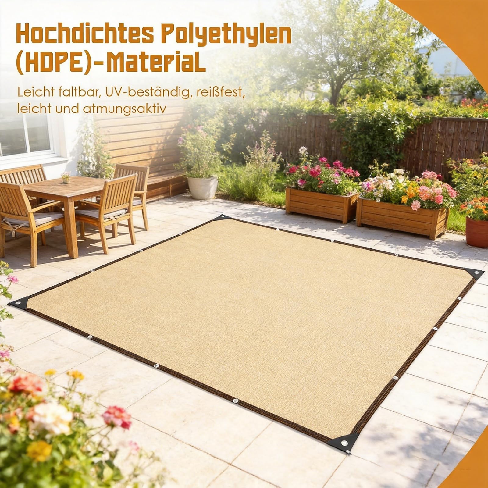 Bâche d’ombrage Beige Anti-UV, Toile de Protection Solaire