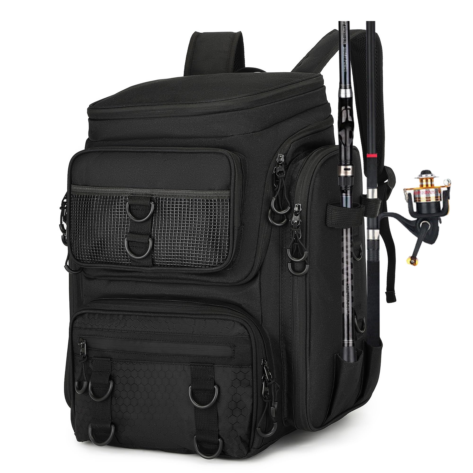 WYFCR Mochila de pesca con soportes para caña, bolsa de aparejos impermeable, bolsa de almacenamiento ligera e impermeable para pesca, adecuada para senderismo, caza, camping y viajes