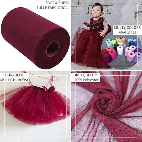 Miniatura 131 de Rollos de tela de tul rojo de 6 pulgadas por 100 yardas (300 pies), carrete de tela, cinta de tul para envoltura de regalos de Navidad, lazo de tutú