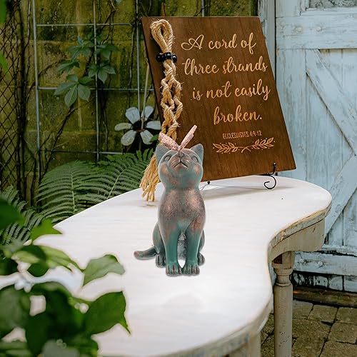 Miniatura 8 de Figuras en miniatura Estatua de gato de jardín, mariposa pegada en la nariz de gato, escultura conmemorativa de gato, figura conmemorativa de