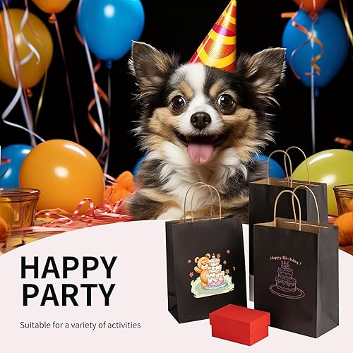 Miniatura 5 de RACETOP Paquete de 100 bolsas de papel kraft negro de 8 x 4.5 x 10.8 pulgadas, bolsas de regalo con asas, a granel, bolsas de papel para compras,