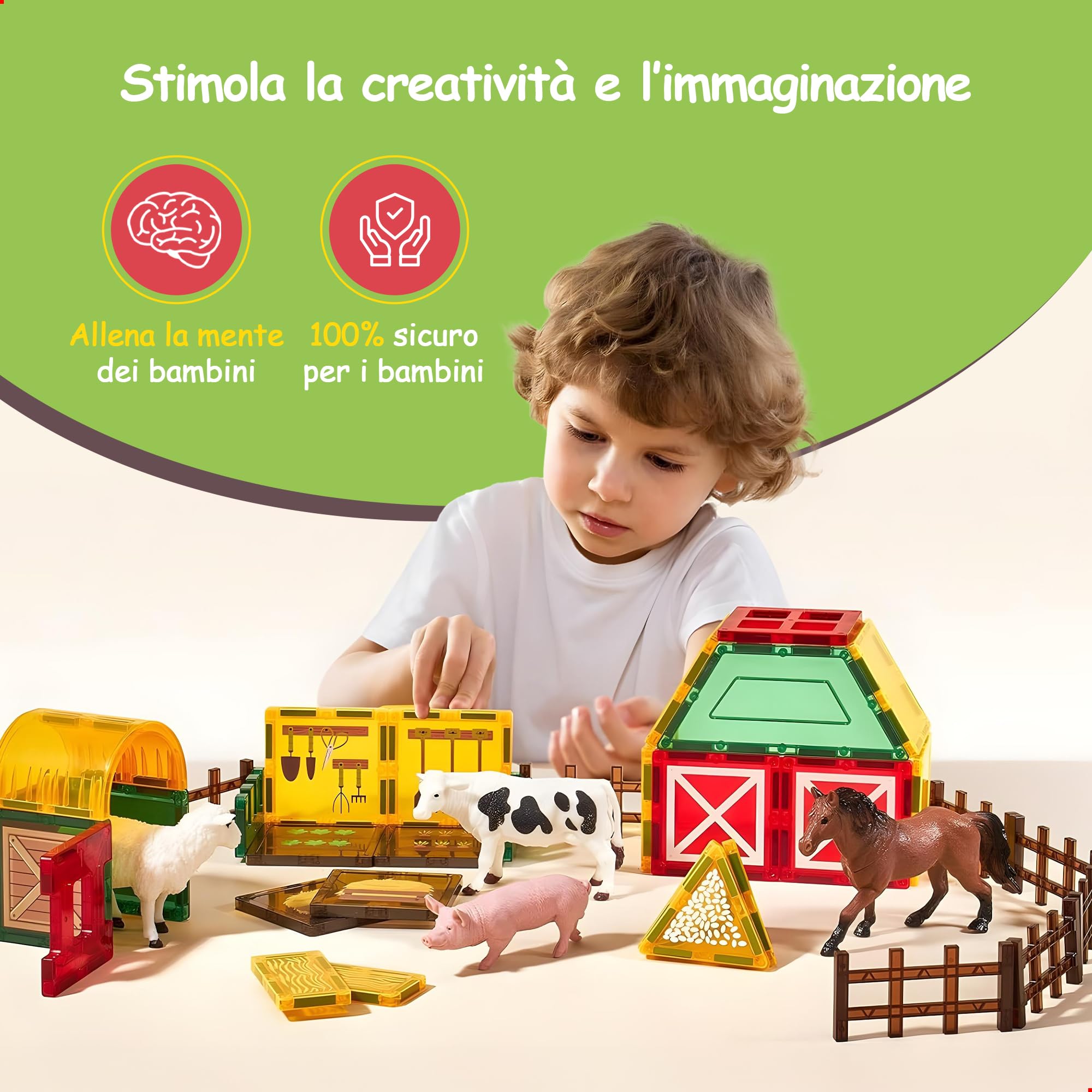 Olvy Blocchi magnetici Montessori Giocattoli – 80 Piastrelle magnetiche per bambini – Giocattolo da costruzione magnetico a partire dai 3 anni – Smart Playground mattoncini magnetici per bambini