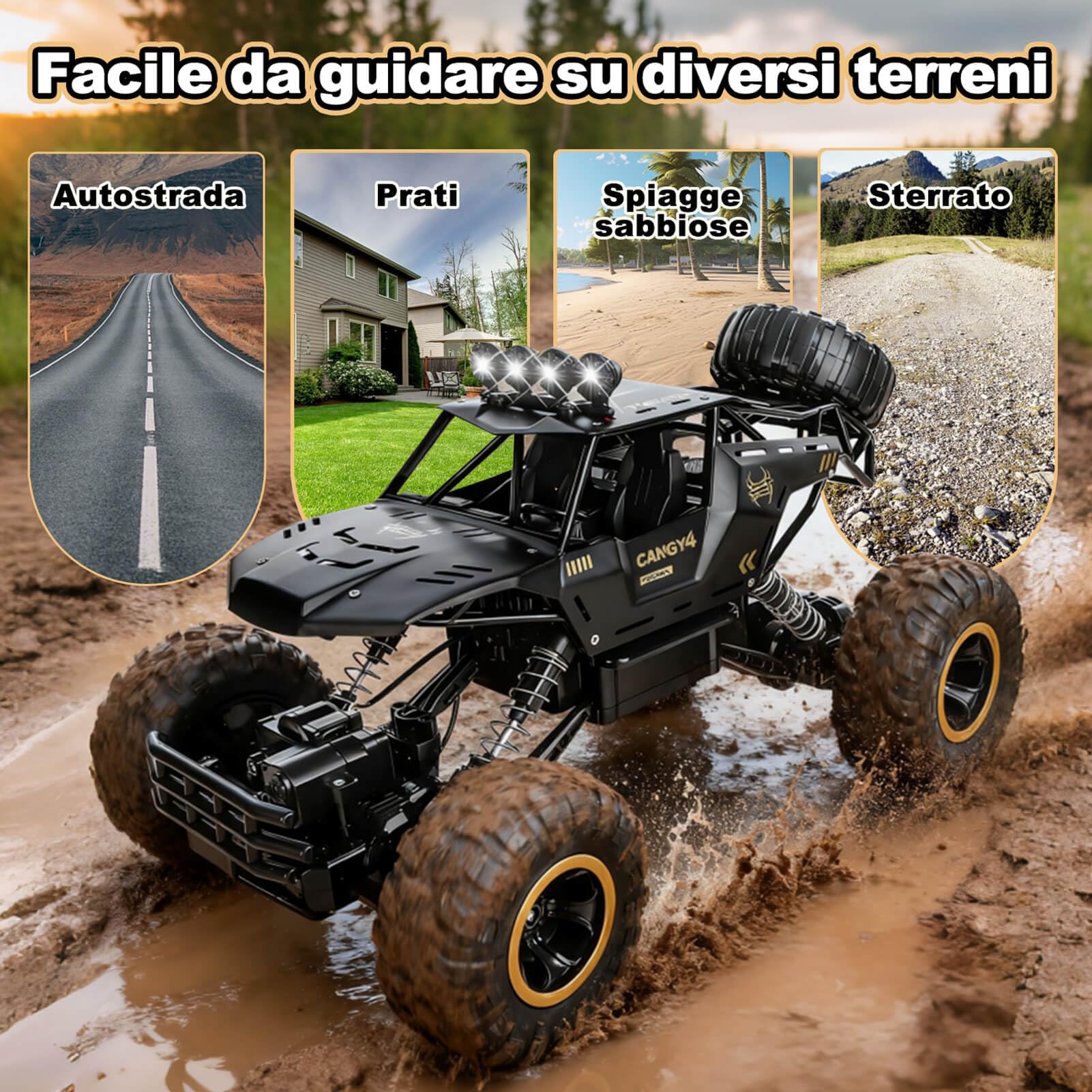 Jiakora 1:12 Grande Macchina Telecomandata, 2.4GHz RC Car Giocattolo Off-road, Auto Telecomandata 4x4 Con Luci LED, Monster Truck, 2 Batterie, Macchina Telecomandata Per Bambini Regalo Bambino Maschio